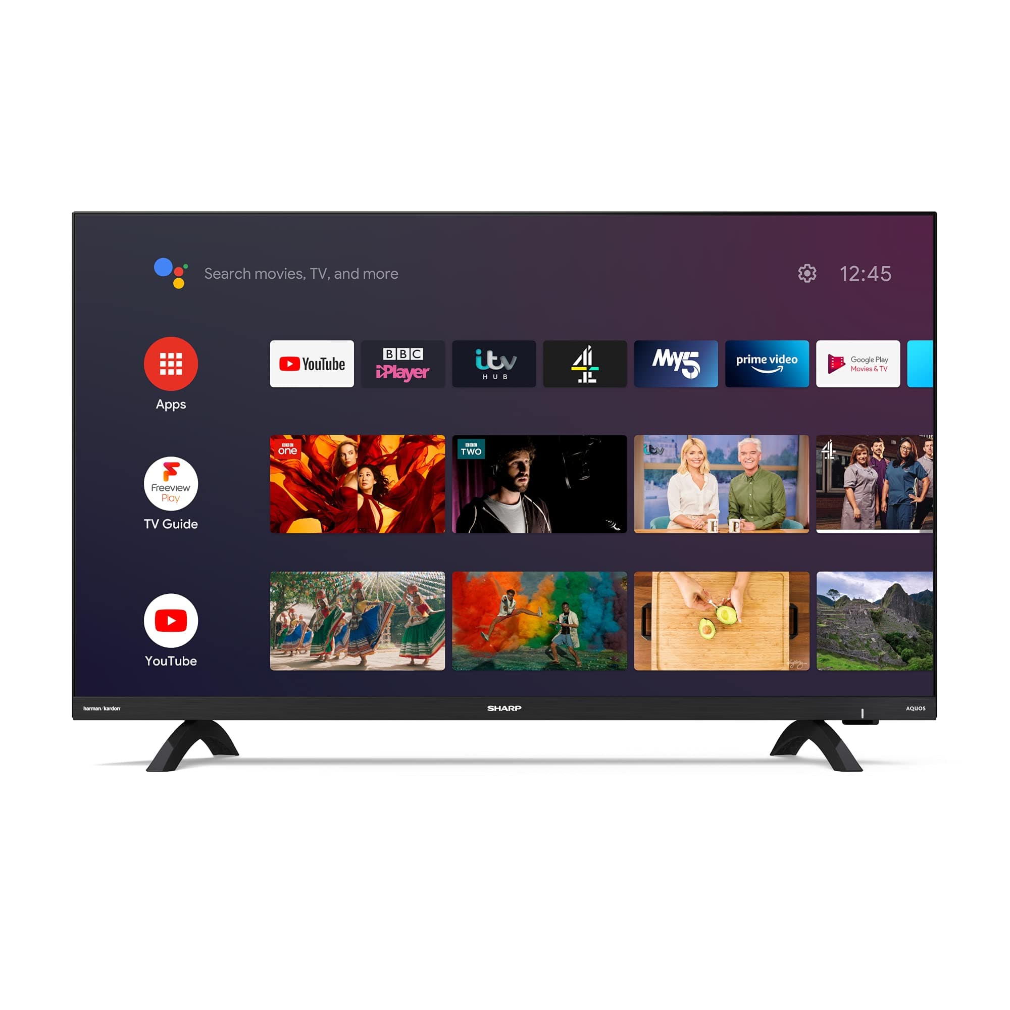 SHARP 32DI2KA Frameless 32 inch 720p Smart Android TV with Freeview HD, Google Assistant, Google Chromecast, 3 x HDMI, 3 x USB and Bluetooth - Black