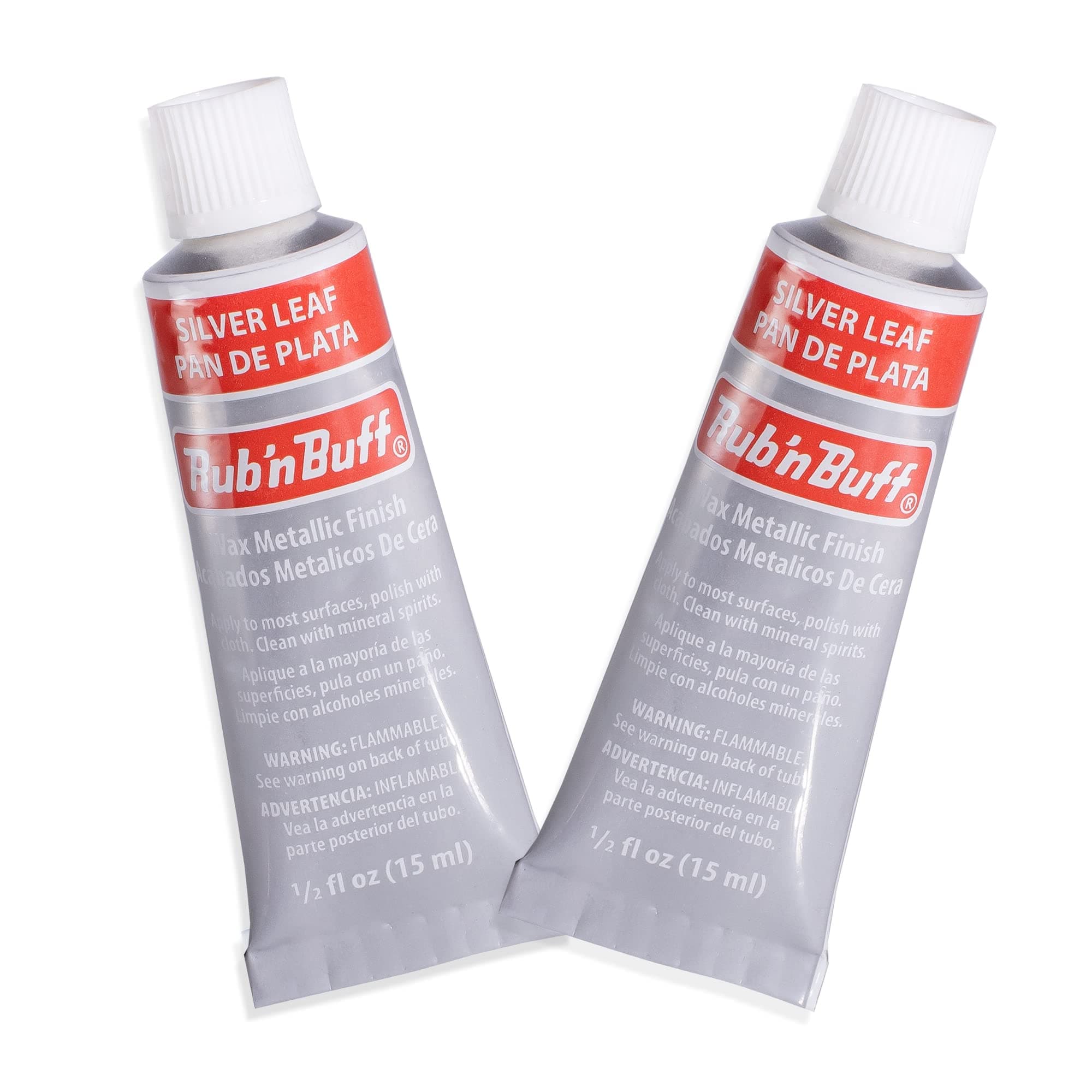 Rub n Buff Wax Metallic Finish - 2 Rub n Buff Silver Leaf 15ml Tubes - Versatile Gilding Wax for Finishing Furniture Antiquing and Restoration - Rub and Buff Colors Set of Two