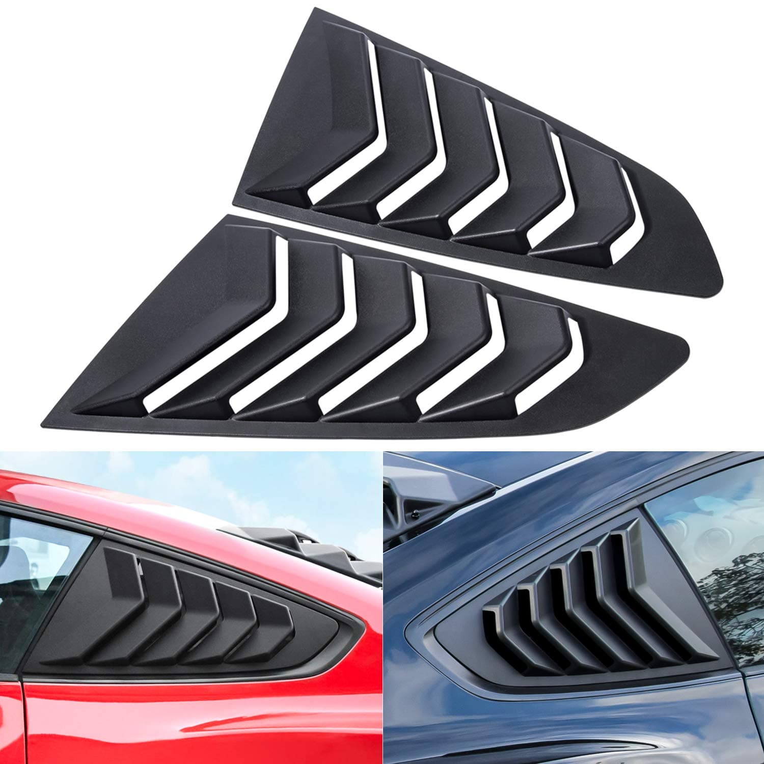 E-cowlboy Side Window Louvers for Ford Mustang 2015 2016 2017 2018 2019 2020 2021 2022 2023 Windshield Sun Shade Cover Vent GT Lambo Style Custom Fit All Weather ABS (Matte Black)