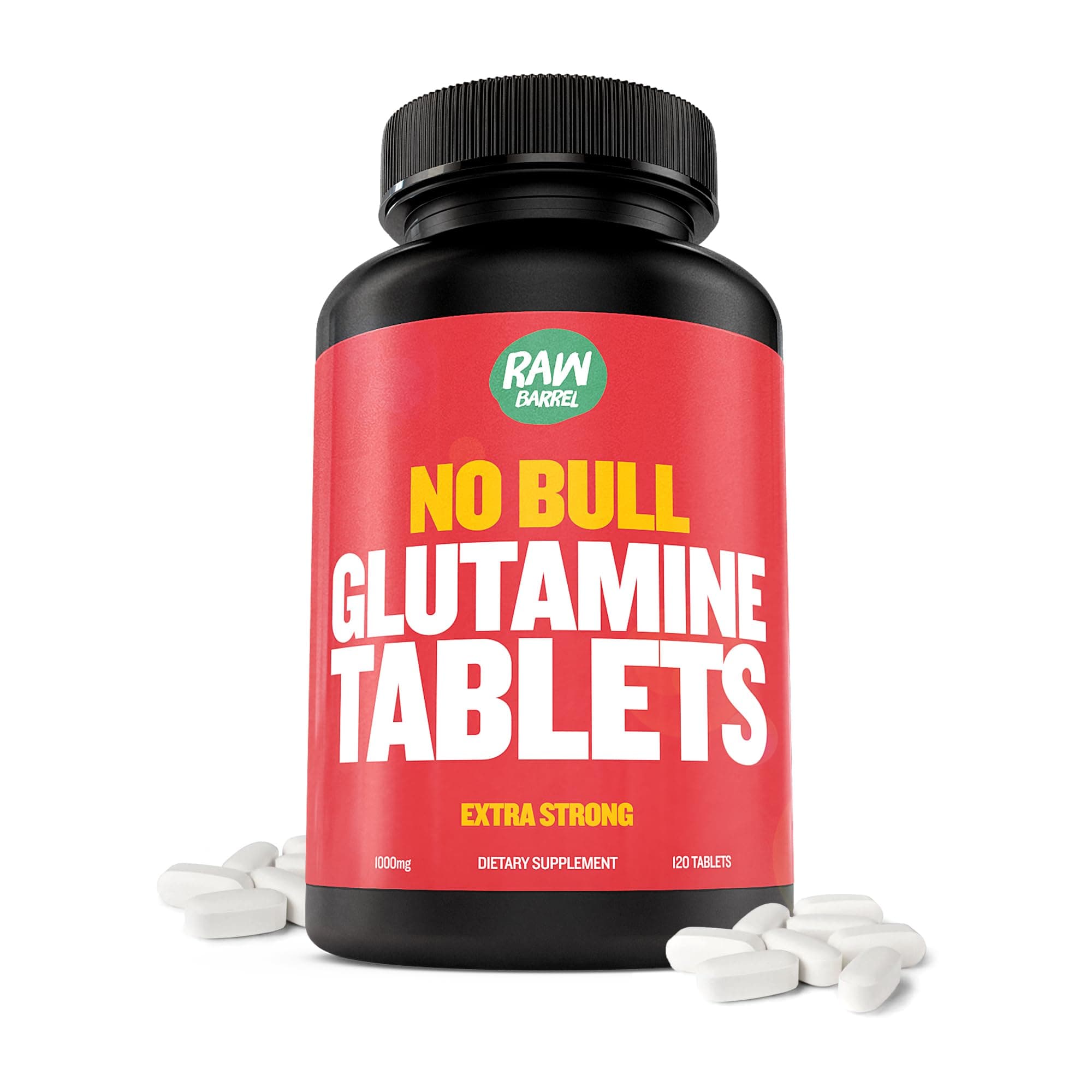 - Raw Barrel - “No Bull” L-Glutamine Tablets, Pure L Glutamine Pills, Non GMO, L Glutamine Supplement, Naturally Vegan, Vegetarian Friendly and Gluten Free, 1000mg