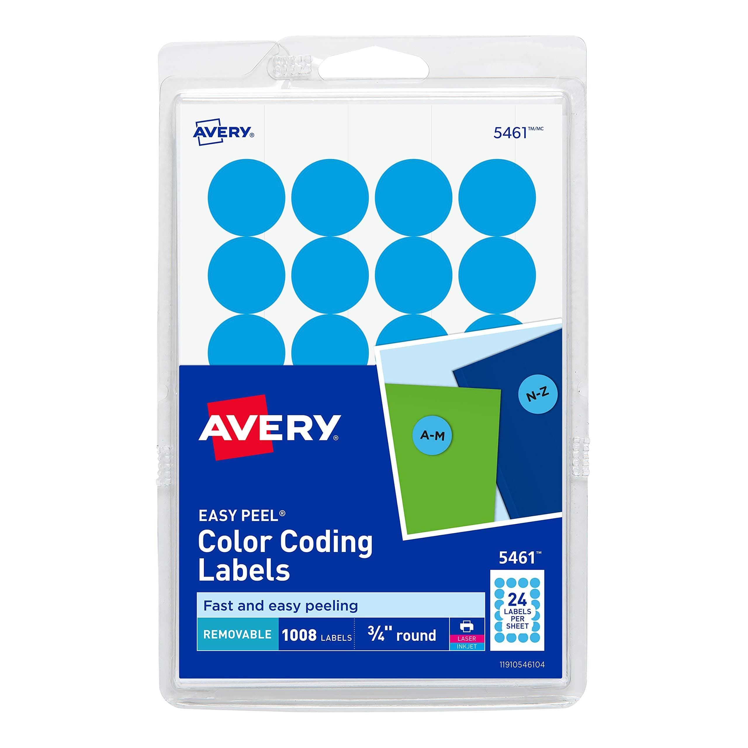 Print/Write Self-Adhesive Removable Labels, 0.75 Inch Diameter, Light Blue, 1,008 per Pack (5461)