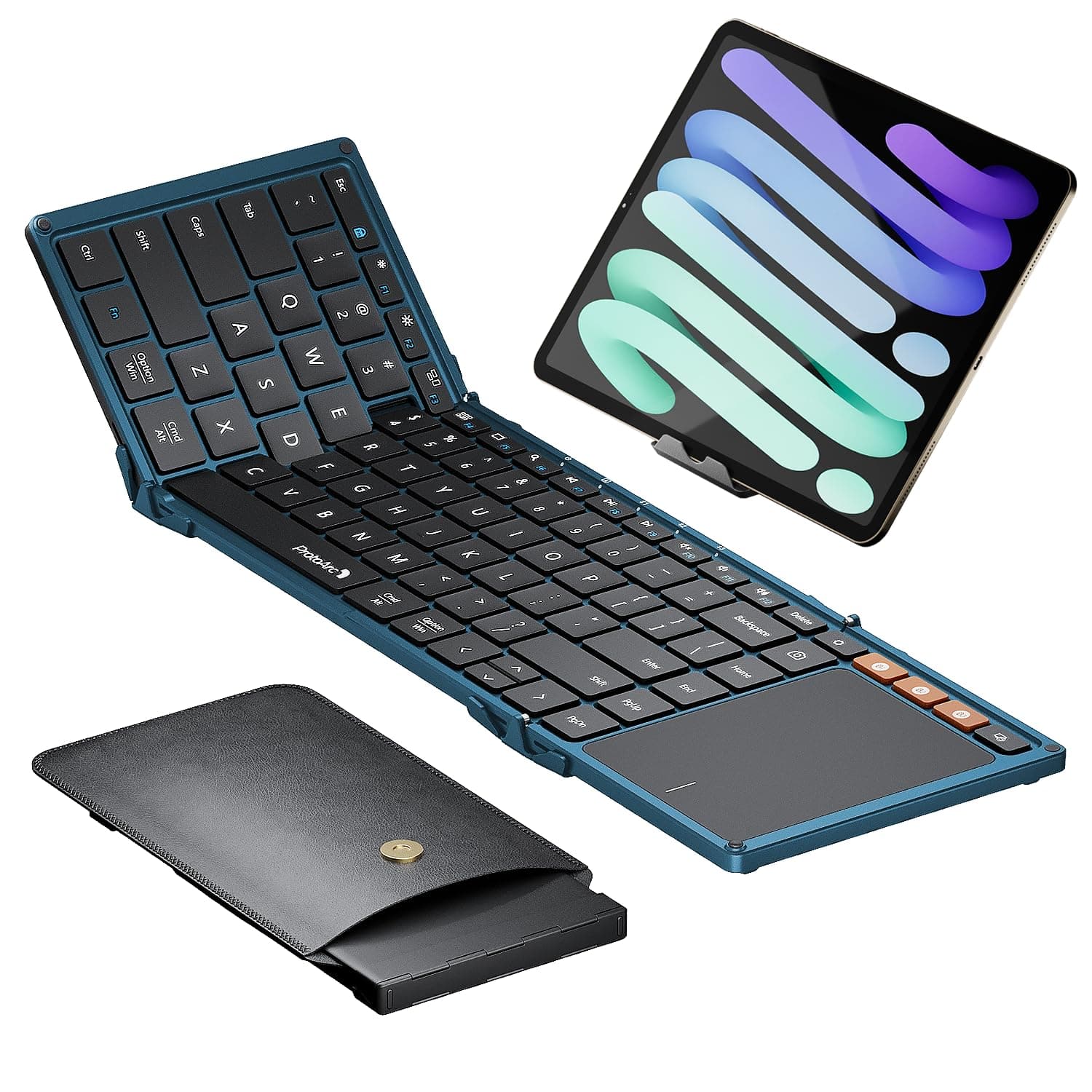 ProtoArc Foldable Keyboard with Touchpad, XK01 TP Folding Portable Keyboard, Full Size Keys, Large Trackpad Bluetooth Travel Keyboards for Laptop PC Tablet - Blue