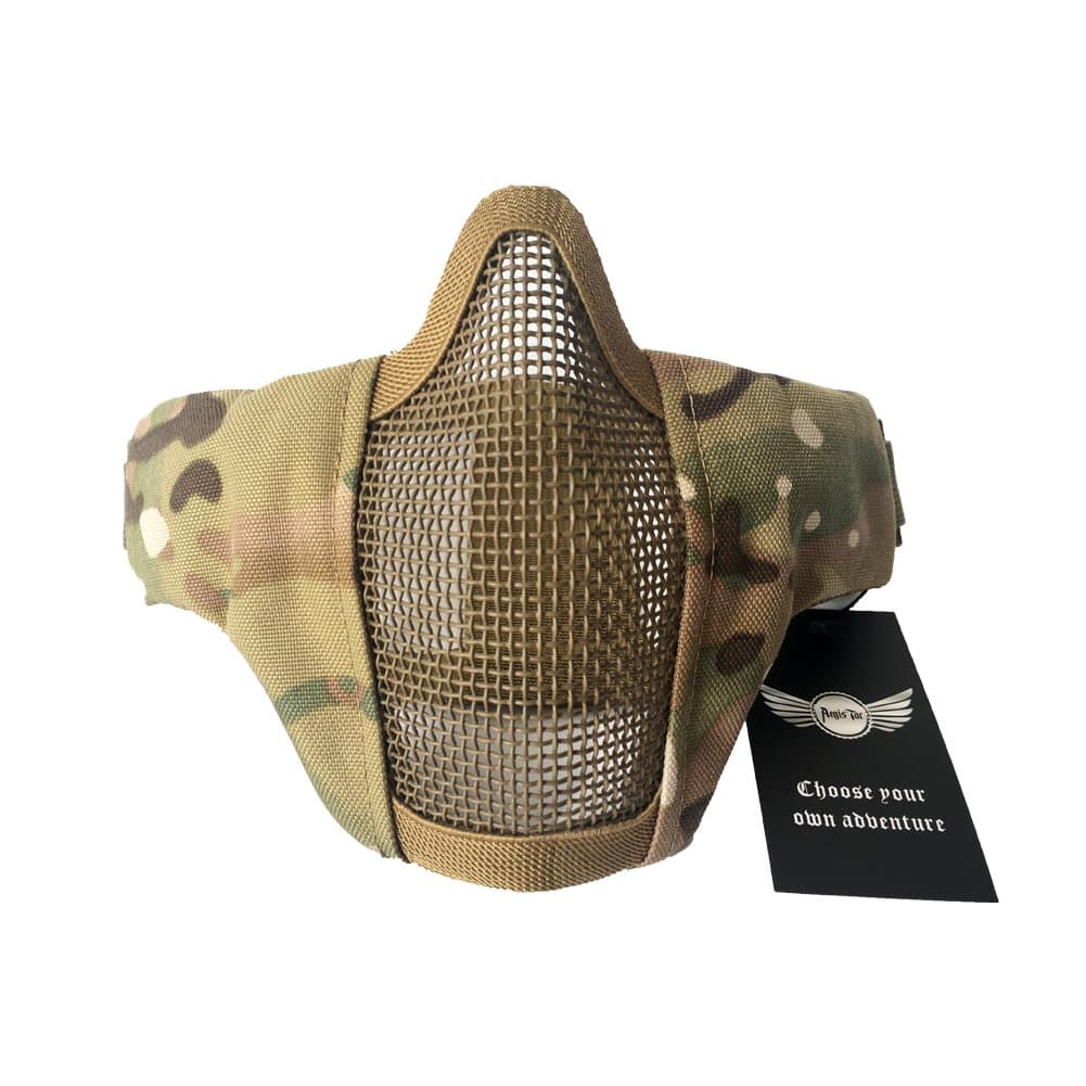 AegisTac Half Face Lower Mask Foldable Mesh Adjustable Tactical Metal Steel Mask for Airsoft