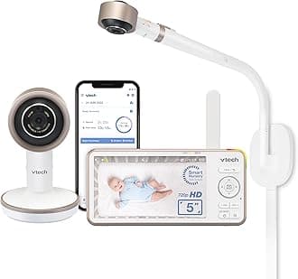 V-Care VC2105 1080p FHD Over-The Crib Mount Smart Baby Monitor 5” 720p LCD Screen,Table Stand,Remote Access,Versatile Placement,Intelligence Detection, Sleep Analysis,18hrs Recording,with WiFi