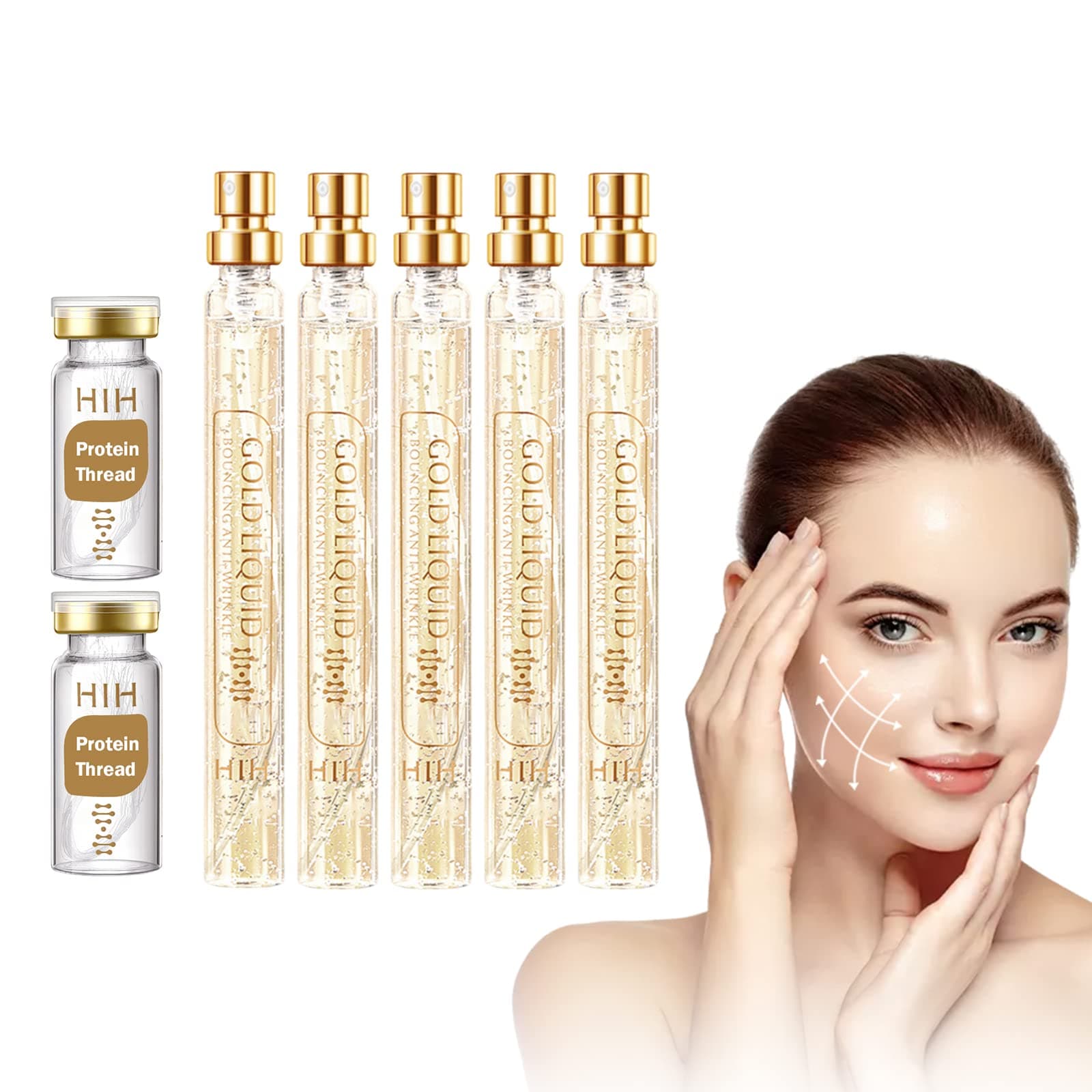 Protein Thread Lifting Set, Protein Line Lift Kit 2Pcs Soluble Protein Thread and 5Pcs Nano Gold Essence Combination, Absorbable Collagen Thread
