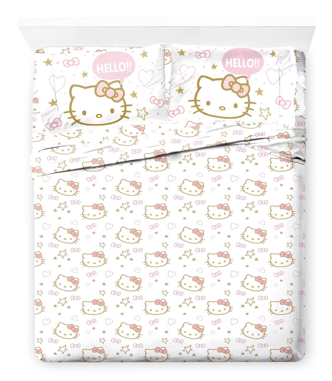 Jay Franco Sheet Set with Fitted, Flat Sheets & Pillow Cover - Ultra-Soft Bedding with Pillowcase for Room Decor, Pink - Hello Kitty, 4 Piece Full