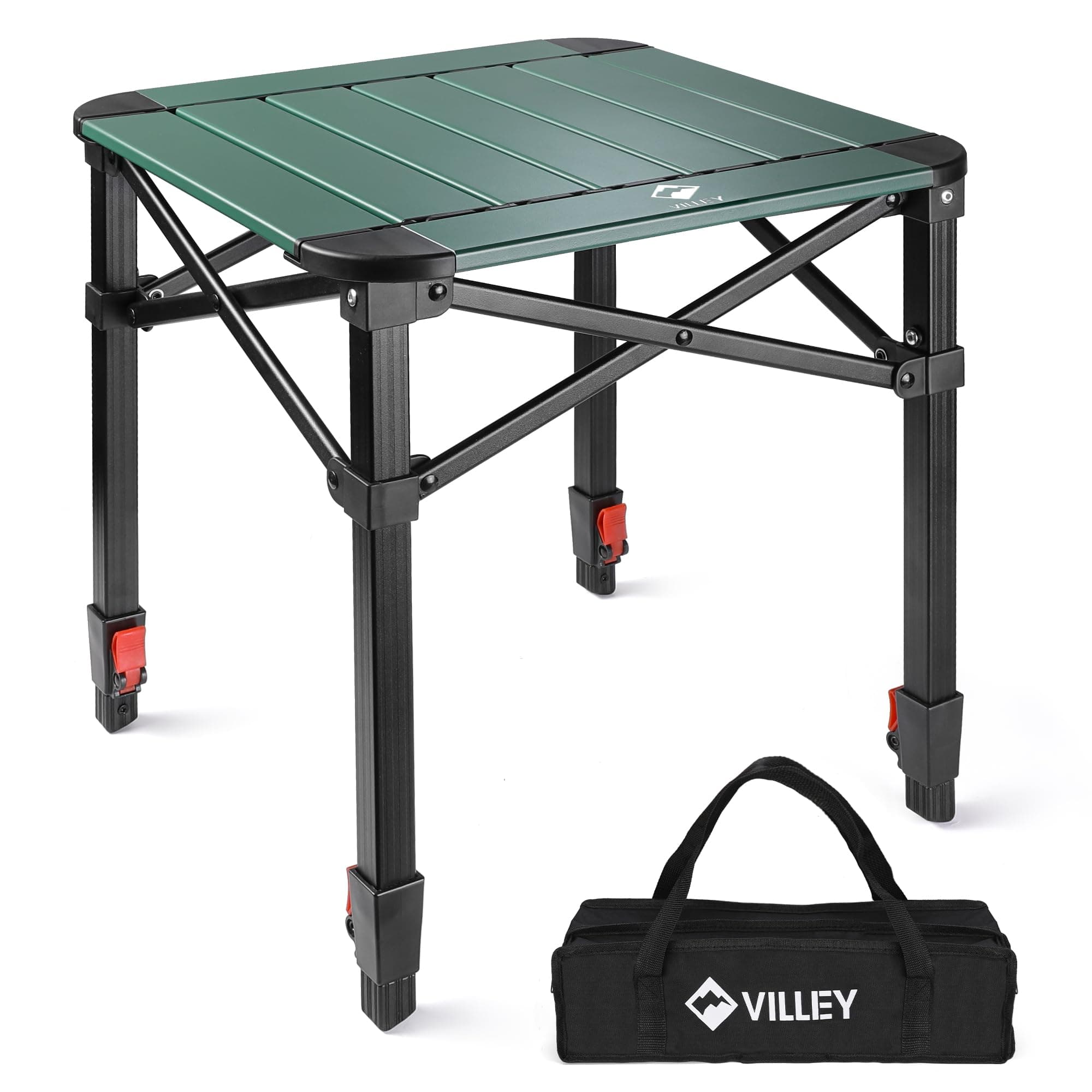 Folding Camping Square Table with Carry Bag, Lightweight Aluminum Adjustable Square Table for Outdoor, Camping, Picnic, Backyards, BBQ (S)