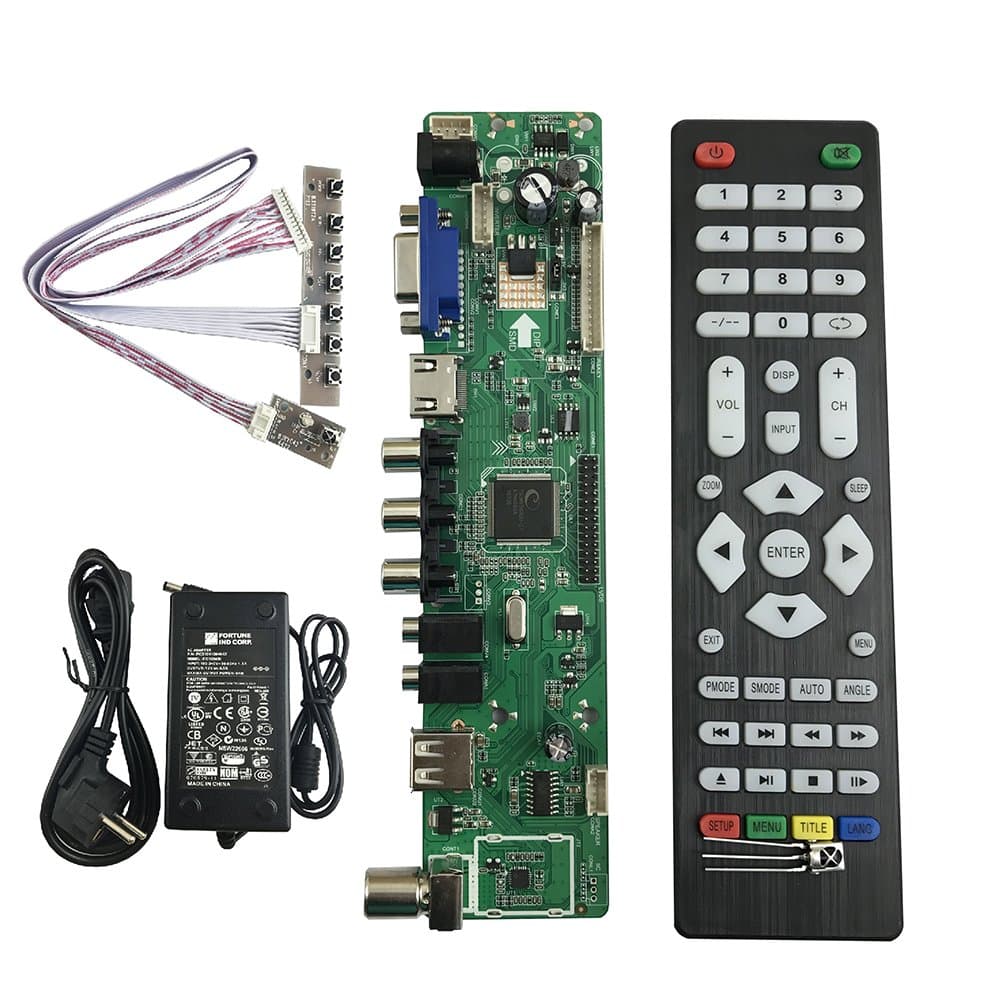 V56 Universal LCD TV Controller Driver Board PC/VGA/HDMI/USB 12V 3A Power Adapter 7 Keyboard (option3)
