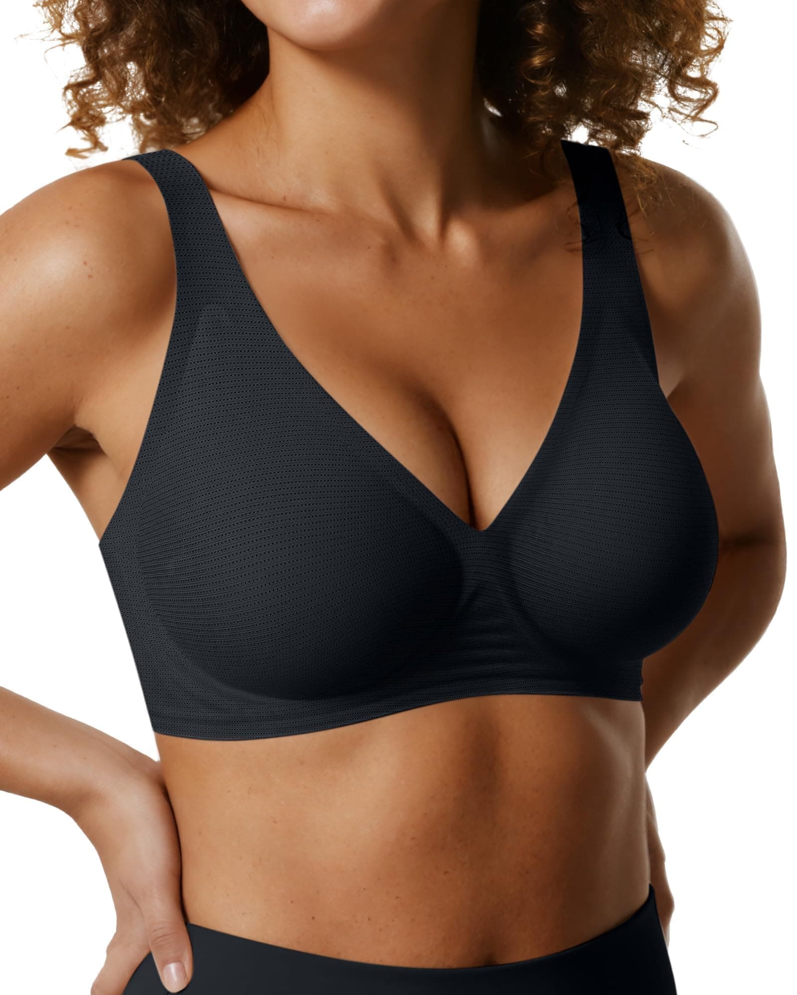 OEAK Womens Deep V Bras Wireless Comfortable Bra Supportive No Underwire Bras Tshirt Push Up Bralettes Plunge Seamless Bra