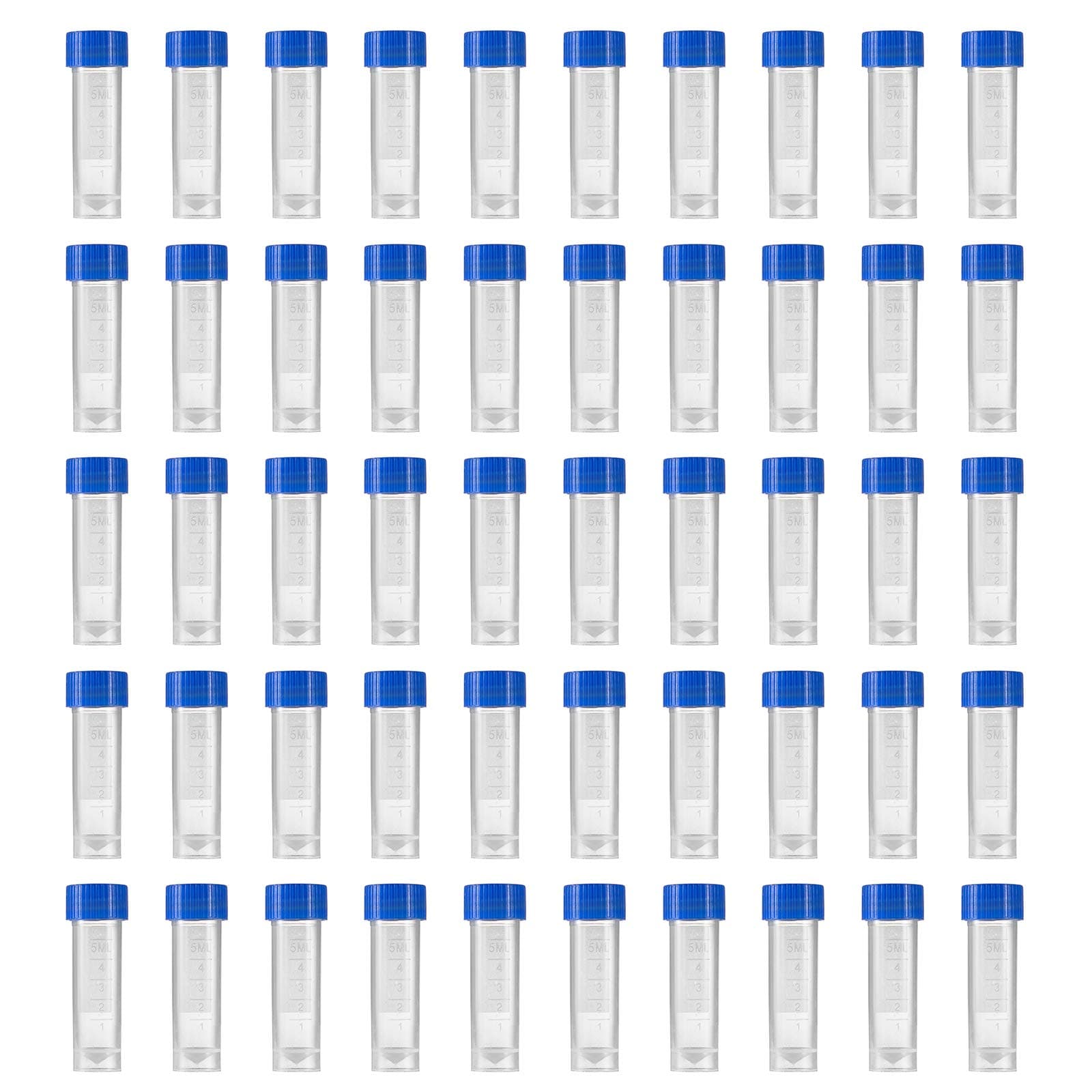 Eowpower 50pcs 5ml Plastic Graduated Vial Storage Container Test Tubes with Screw Caps