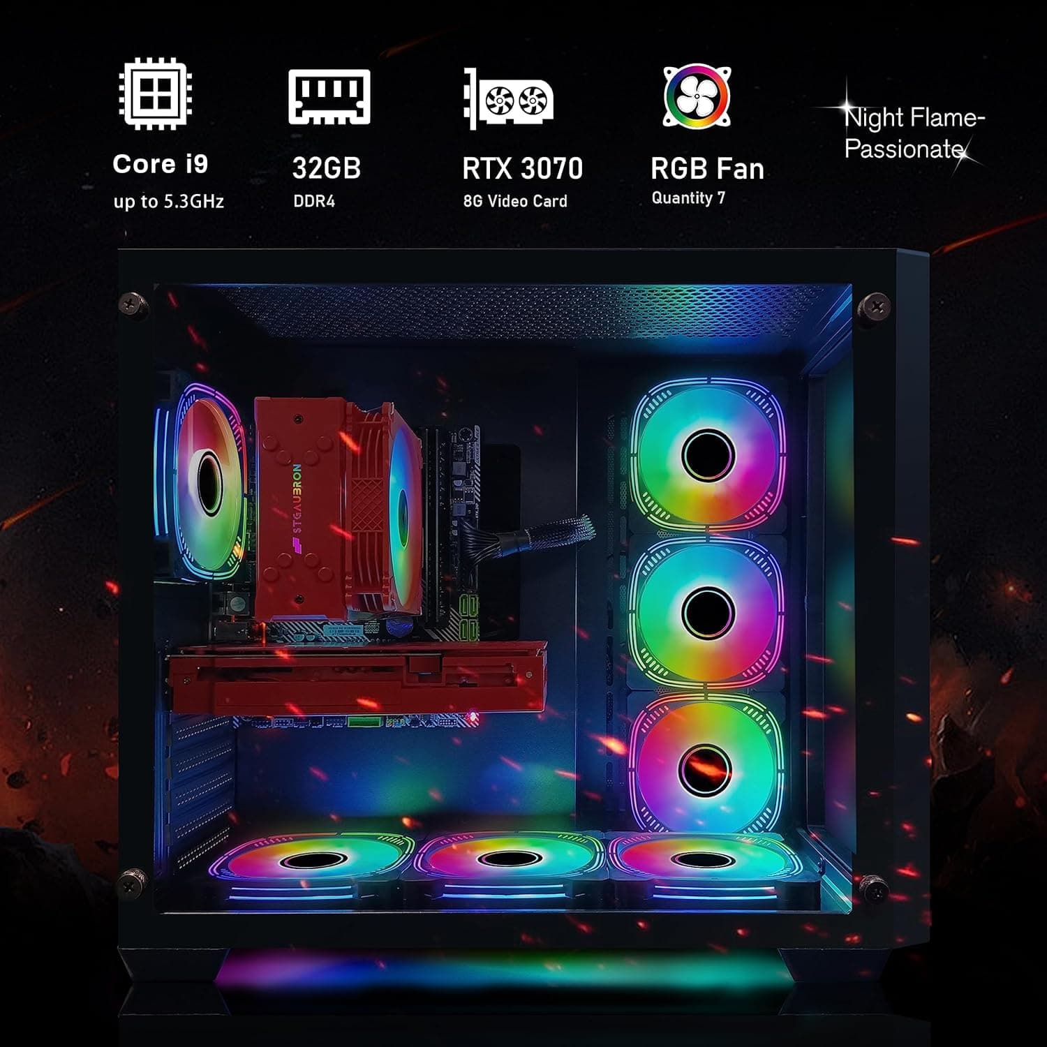 STGAubron Gaming PC Computer Desktop, Intel Core i9-11900KF up to 5.3G, GeForce RTX 3070 8G, 32G DDR4, 2T SSD, 600M WiFi, BT 5.0, RGB Fan x 7, Windows 11 Home