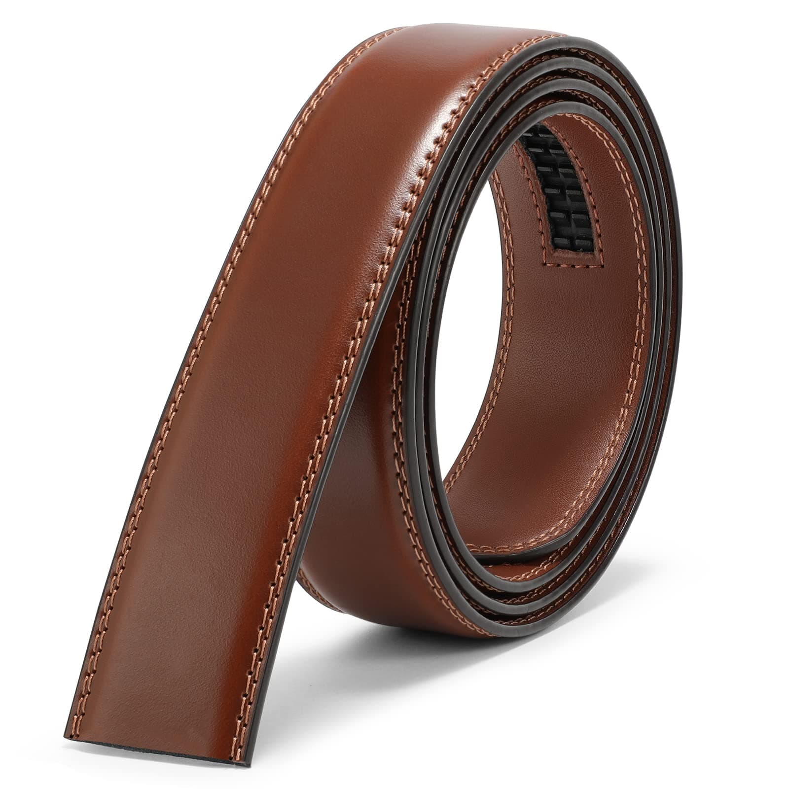 Men's Leather Ratchet Belt Strap without Buckle, Replacement Leather Belt Strap 35mm/1.38", Fit 40mm/1.57” buckle