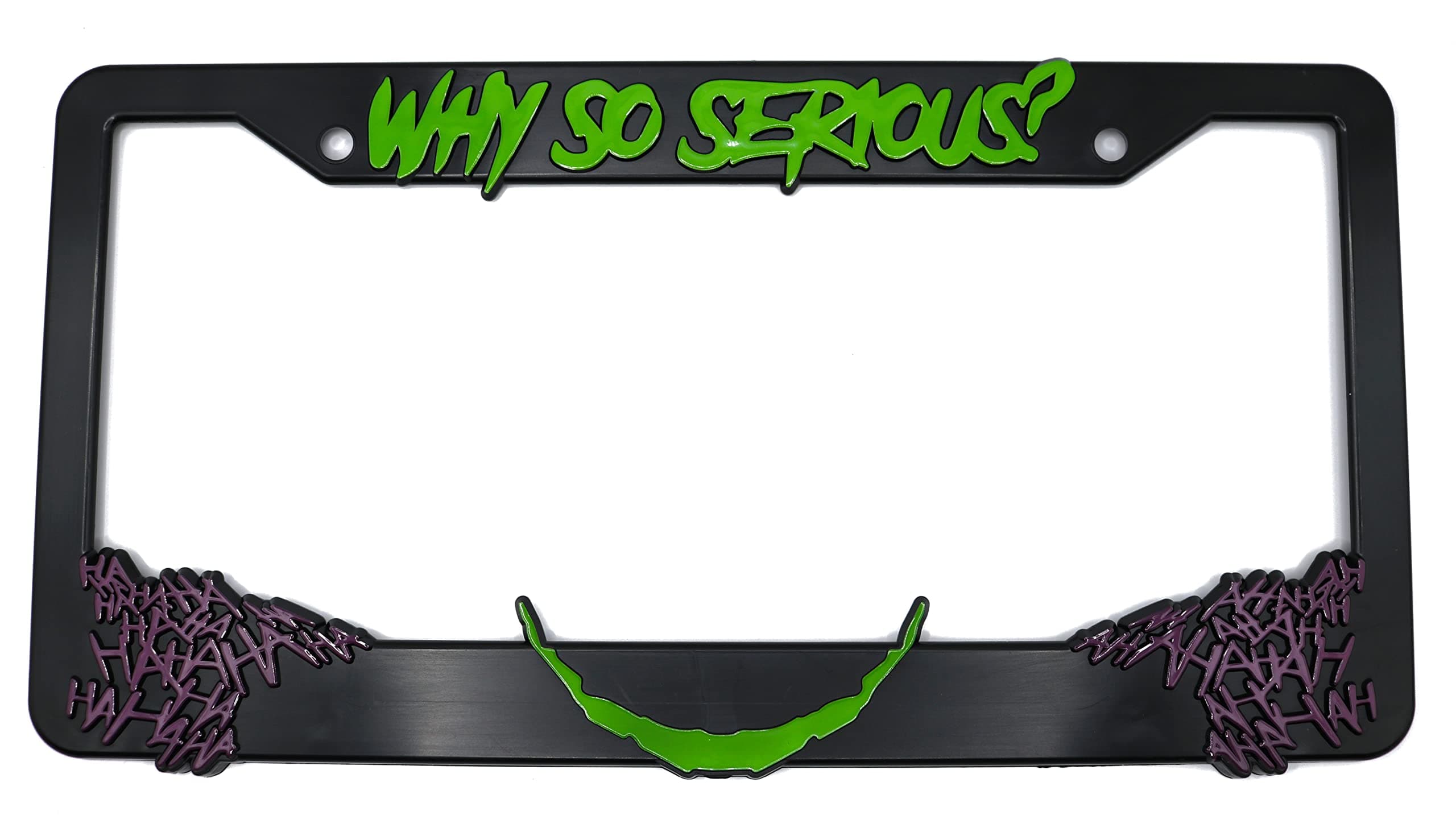 LP Frameworks Why So Serious? for Joker 3D Raised License Plate Frame | 1 Pack Car License Plate Cover | Universal US Black License Plate Holder (Car, Truck and SUV) (Lime Green and Purple)