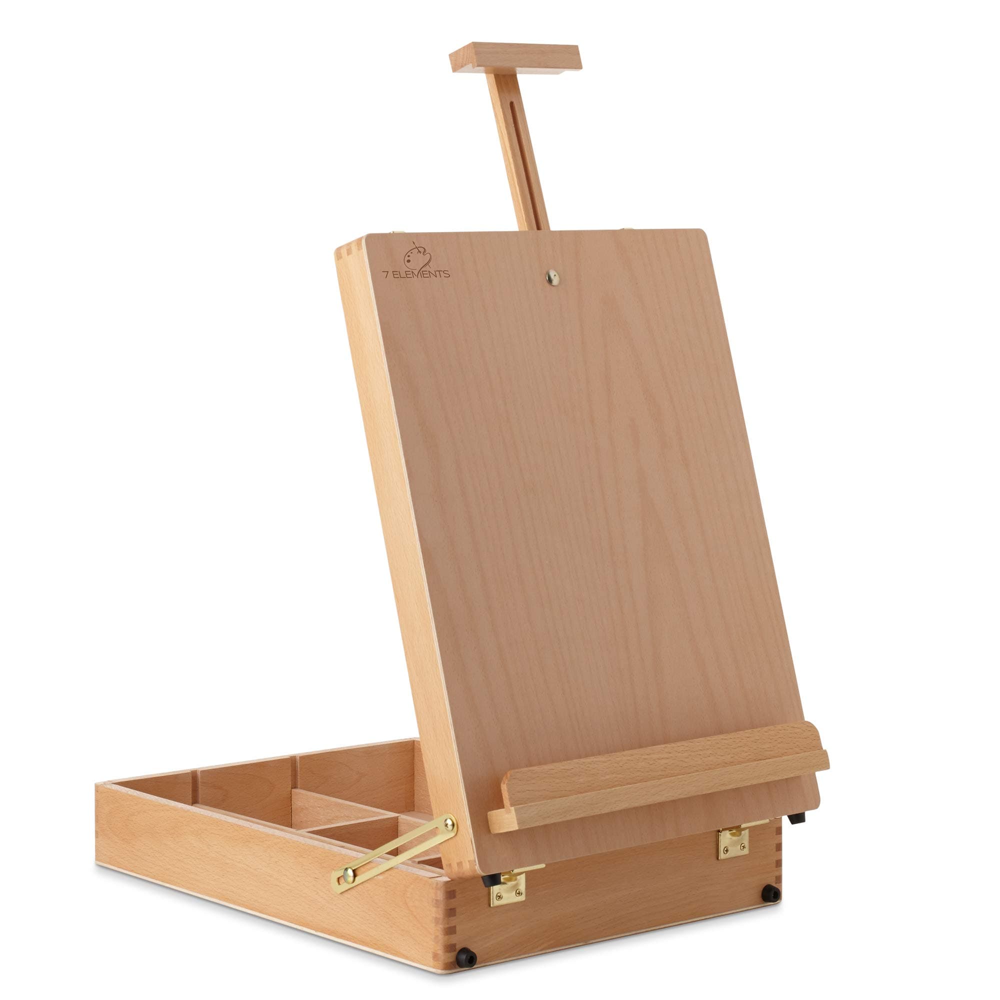 7 Elements Wooden Tabletop Easel with Storage Sketchbox - Adjustable Portable Desktop for Art, Painting and Drawing
