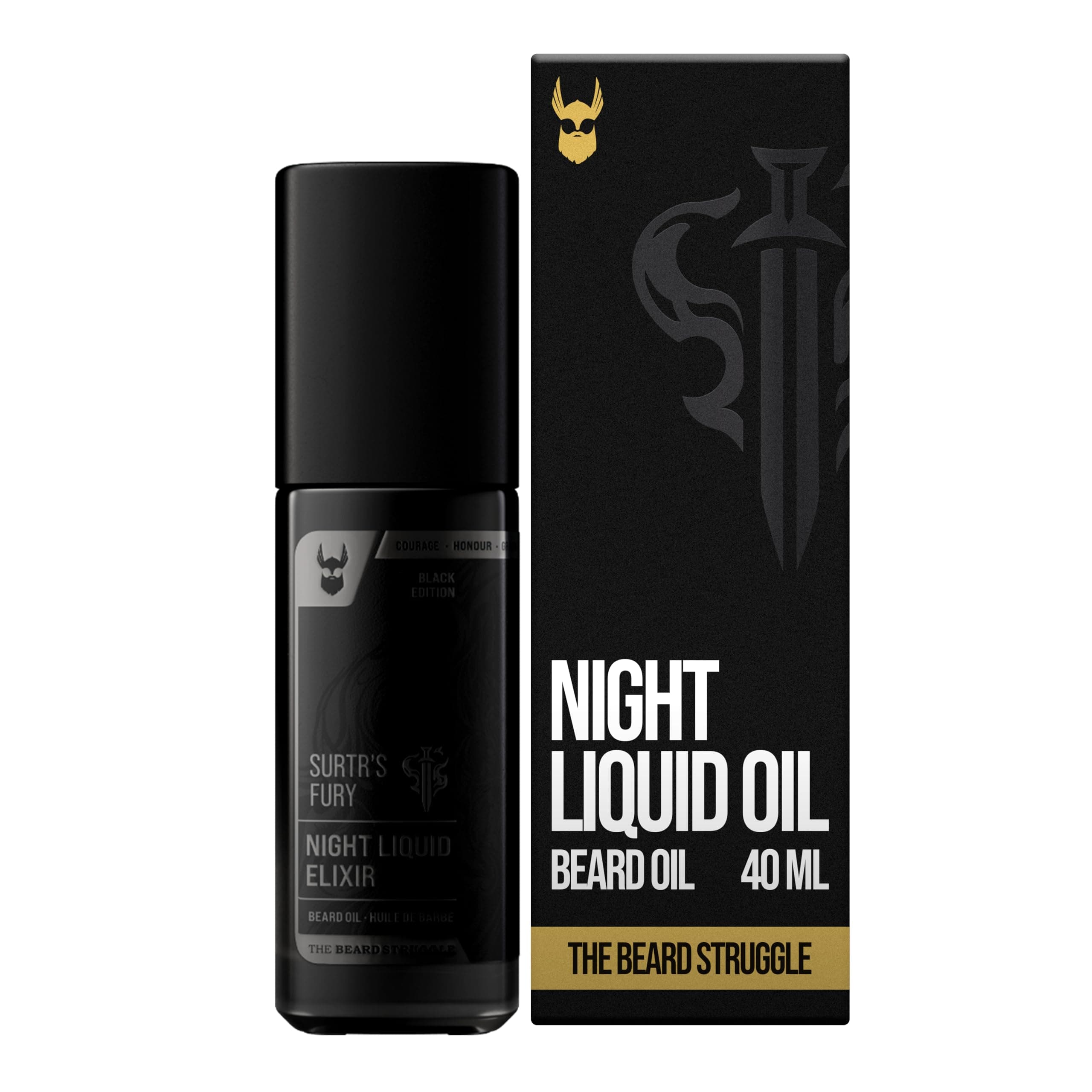 The Beard Struggle Night Liquid Elixir Beard Oil - Platinum Collection - Surtr's Fury (1.35 Fl oz) - Beard Oil for Men - Natural Blend for Softens, Moisturizing, & Healthier Beard Growth