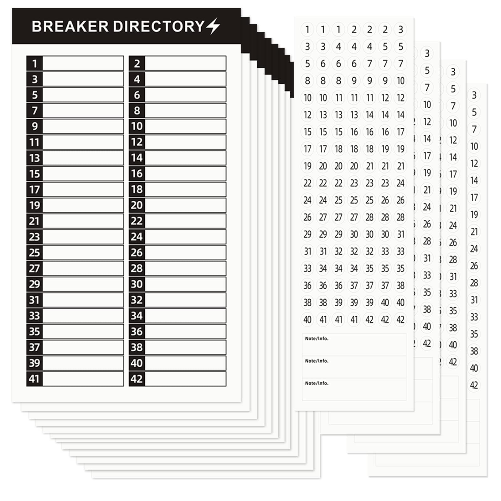 16 Sheets Breaker Panel Labels Electrical Box Sticker Numbers Breaker Panel Labels Electrical Sticker Number Catalog Load Center Adhesive Waterproof Reusable（Black）