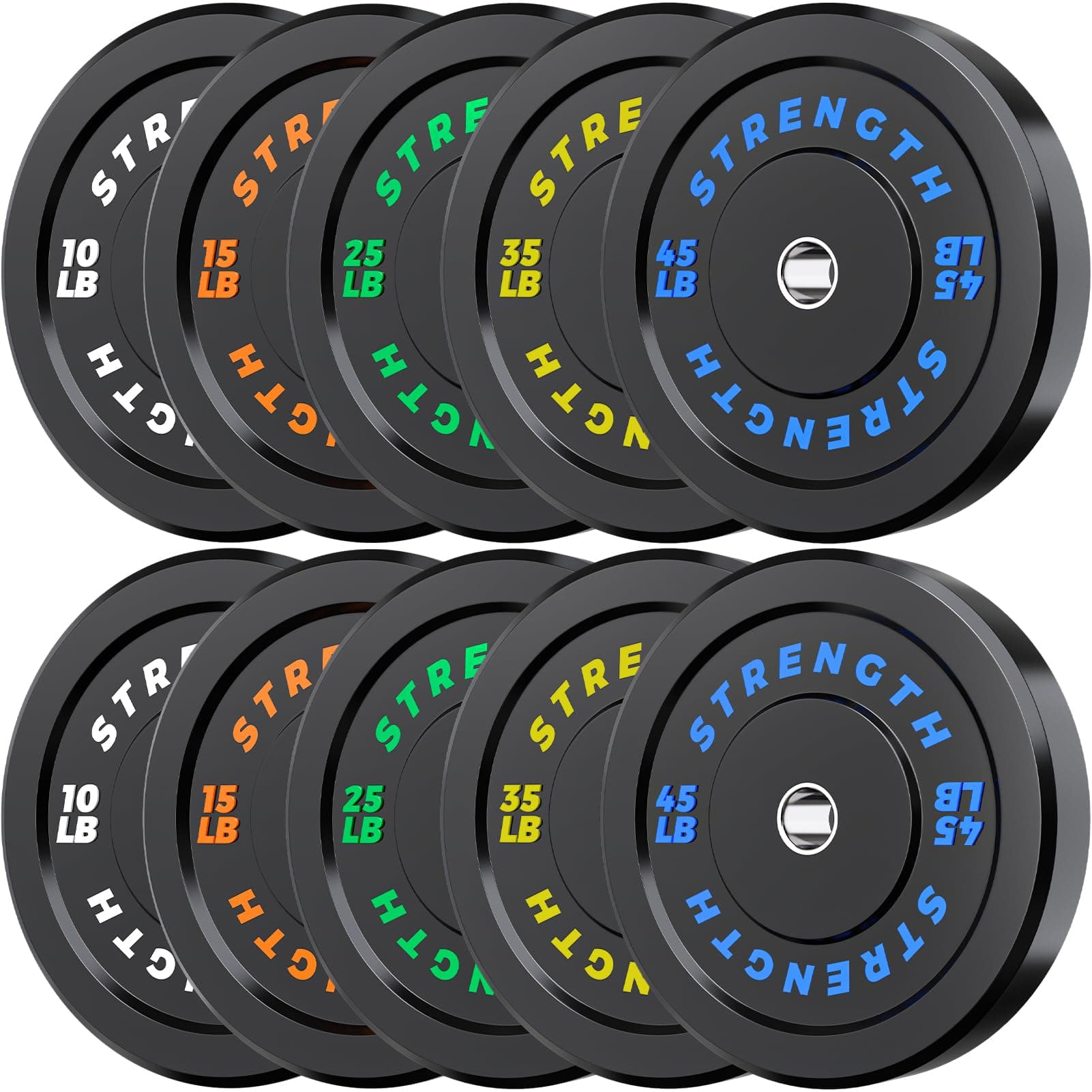 Olympic Bumper Plates Set - Virgin Rubber Weights for Strength Training 260LB-Set