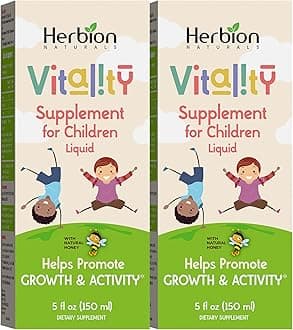 HERBION Naturals Vitality Supplement for Children, Promotes Growth and Appetite, Relieves Fatigue, Improves Mental & Physical Performance, for Kids 1 Year & Above, 5 Fl Oz (Pack of 2)