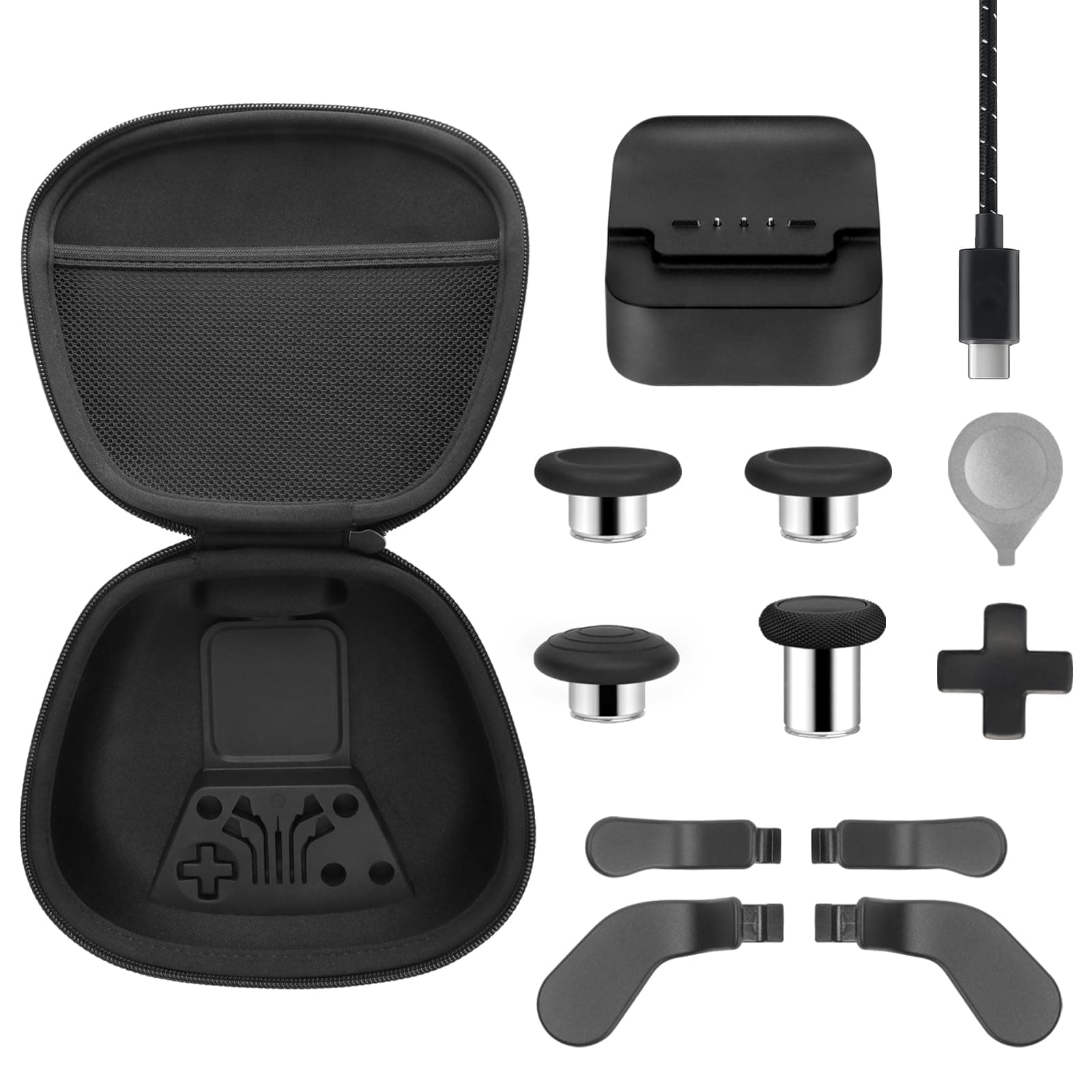 Complete Component Pack for Xbox Elite Controller Series 2 - Accessories Includes 1 Carrying Case, 1 Charging Dock, 1 Charger Cable, 4 Thumbsticks, 4 Paddles and 1 Adjustment Tool(BLACK)