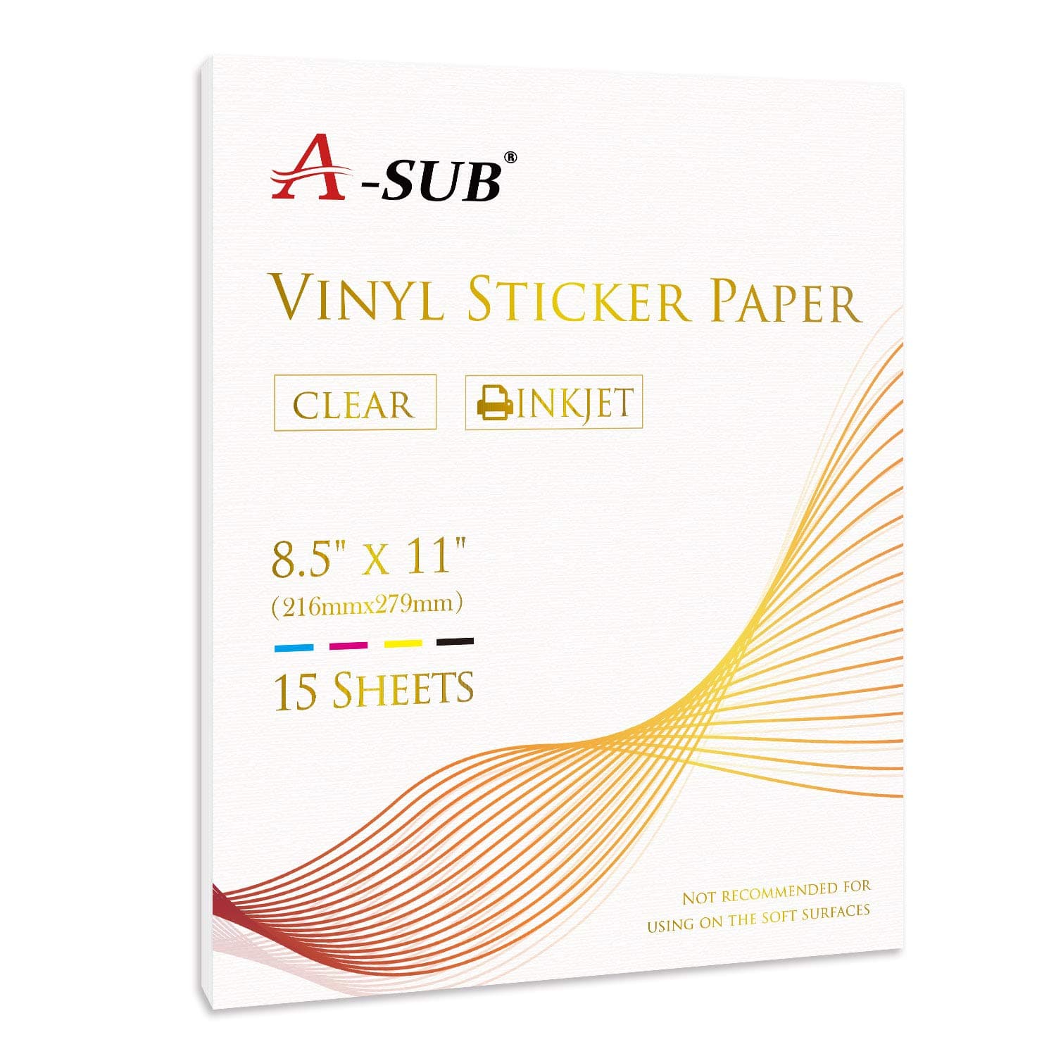 A-SUB Clear Sticker Paper for Inkjet Printers - Waterproof Translucent Printable Vinyl Sticker Paper - 15 Sheets 8.5x11 Inch Glossy Clear Label Paper for Custom Decals