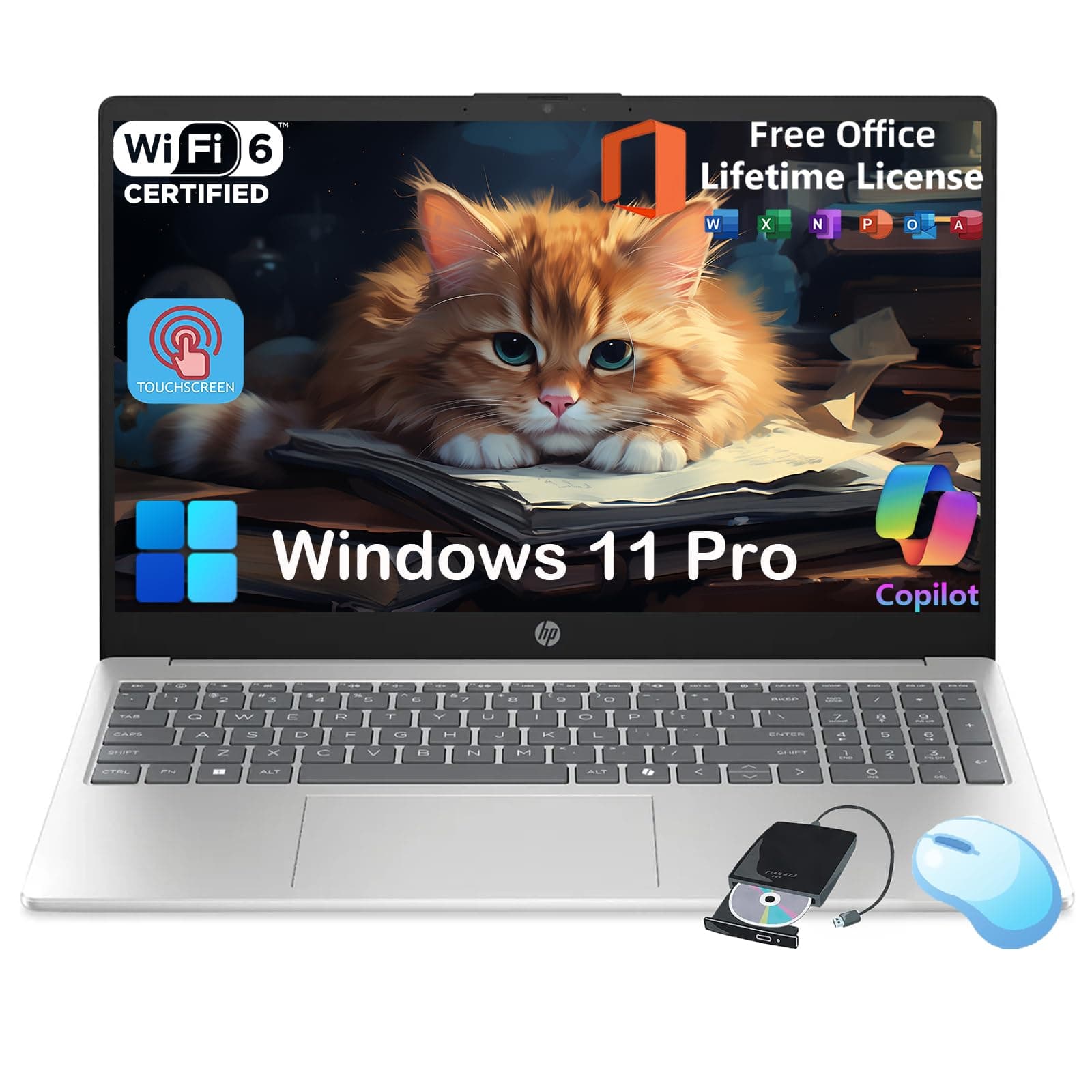 Flagship 15.6 Touchscreen Laptop Computer - w/MS Office Lifetime • Intel 13th Gen Core i3 (Up to 4.5GHz) • HD Touch Display • for Business & Student • AI Copilot • Win 11 Pro (32GB RAM | 1TB SSD)