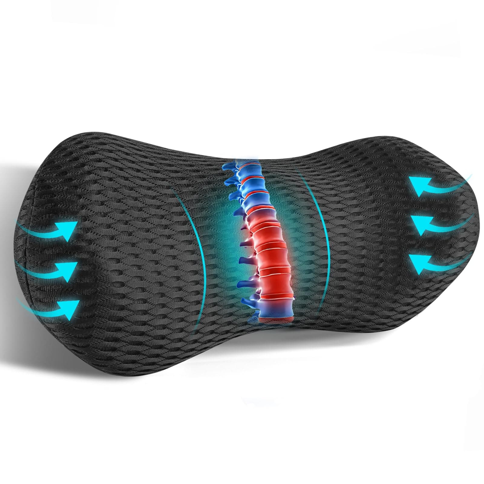 Lumbar Support Pillow for Office Chair Car Lumbar Pillow,Memory Foam Back Cushion with Breathable 3D Mesh Lumbar Support Orthopedic Backrest for Lower Back Pain Relief Ergonomic, LowerBackSupportBlack