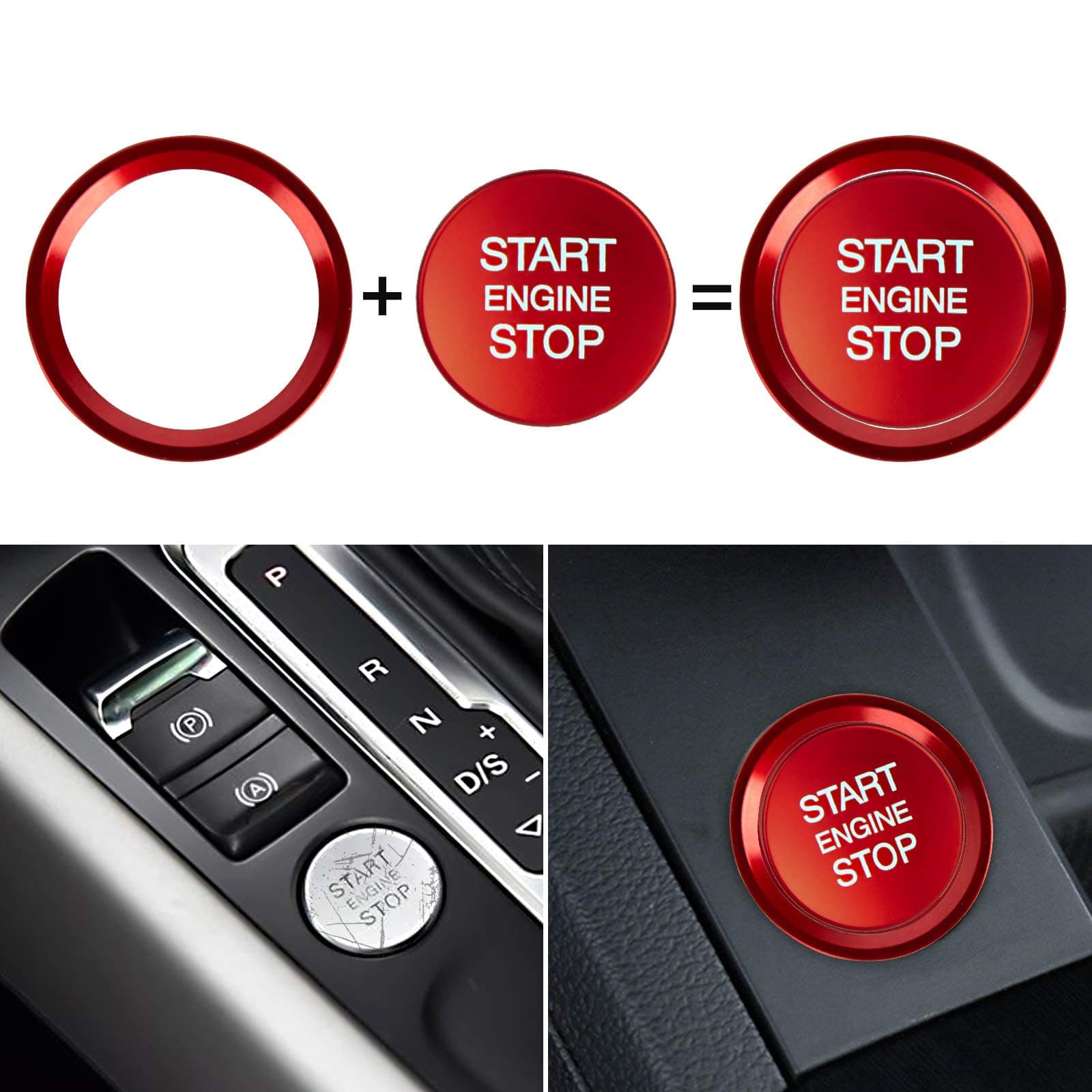 Car Engine Start Stop Button Decoration Ring & Trim Push Start Button Cover for Audi A4L/A5/A6L/A7/A8/Q3/Q5/Q7 Aluminum Alloy Audi Car Interior Accessories Engine Switch Stickers Cover (Red)