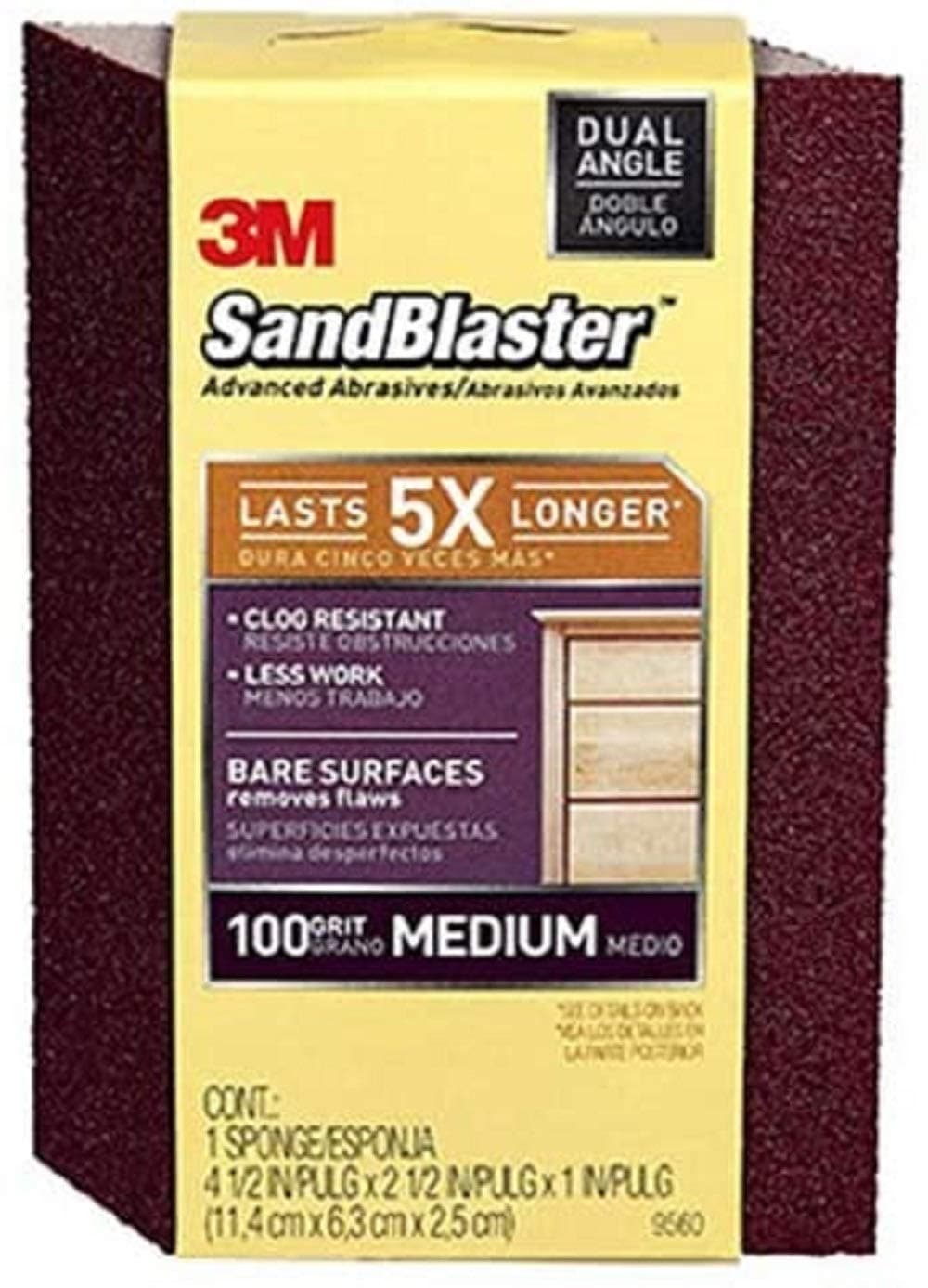 3M Sandblaster Dual Angle Sanding Sponge, 100-Grit