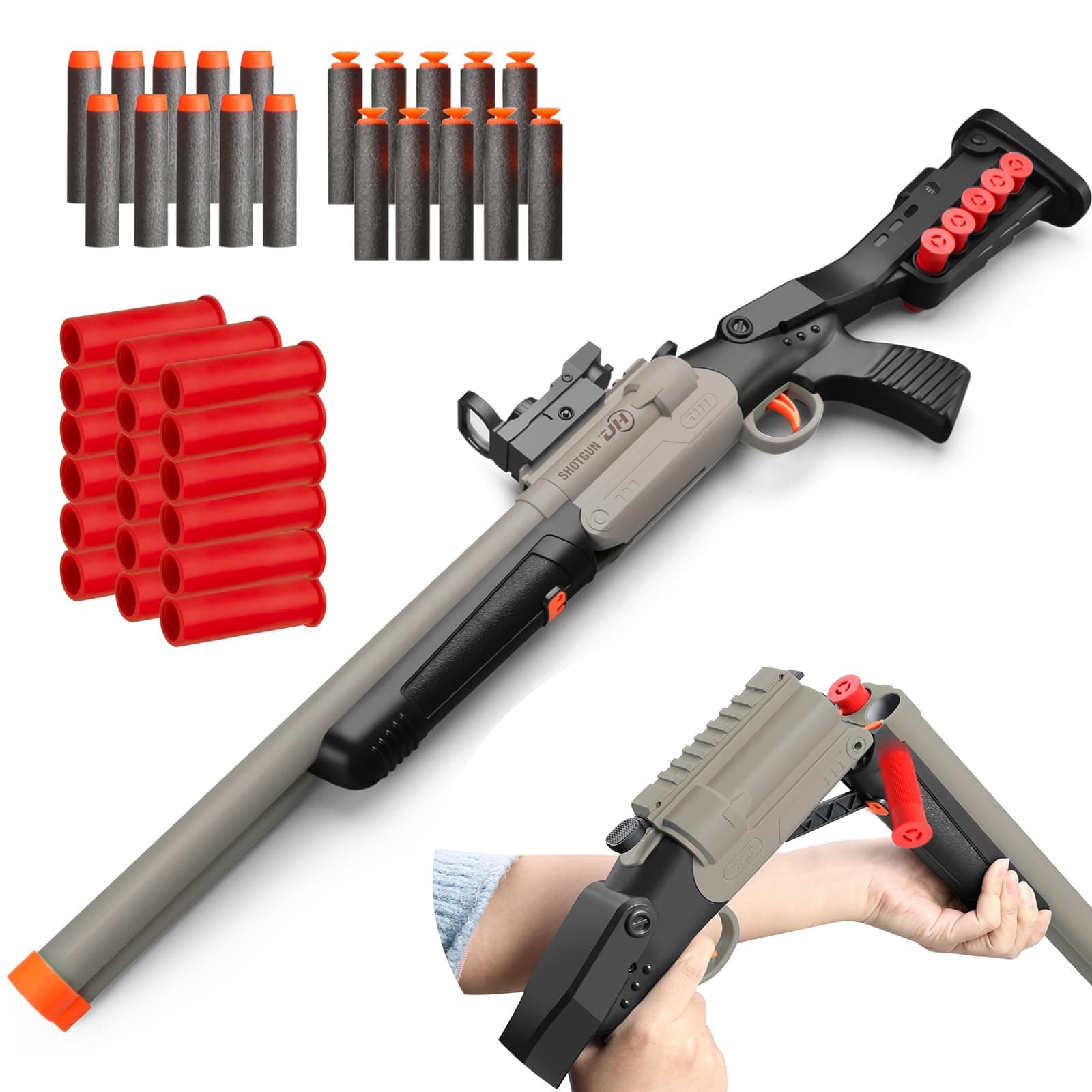 Safe Toy Double Barrel Gun for Boy with Ejecting Shell Soft Bullets,Realistic Model Shotgun Toys Foam Blaster Play Gun Toy with Soft Bullet Look Real Hunting Action for Children (Shootgun_2)