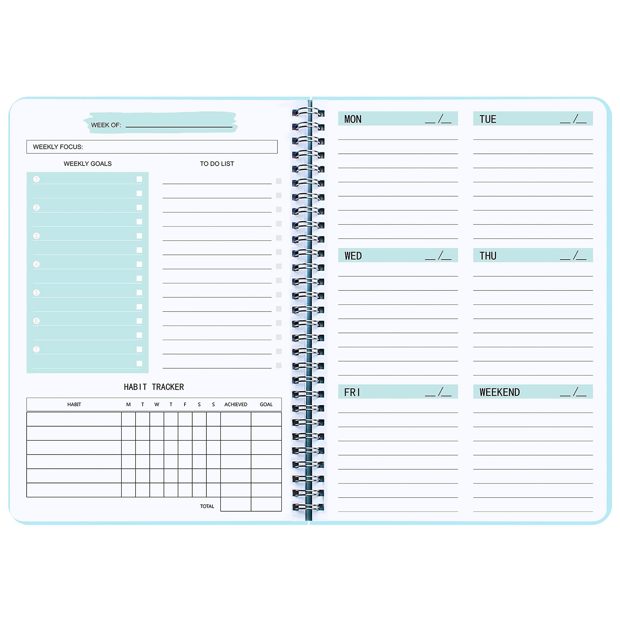Undated Weekly Planner Goals Notebook with Spiral Binding, A5 (5.7x8.0in)