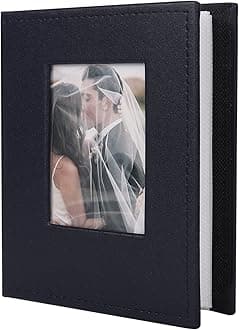 RECUTMS Photo Album 4x6 100 Pages Photos Leather Cover Picture Book with Personalized Front Window for Wedding Family Children Graduation Anniversary Vacation (Black blue)