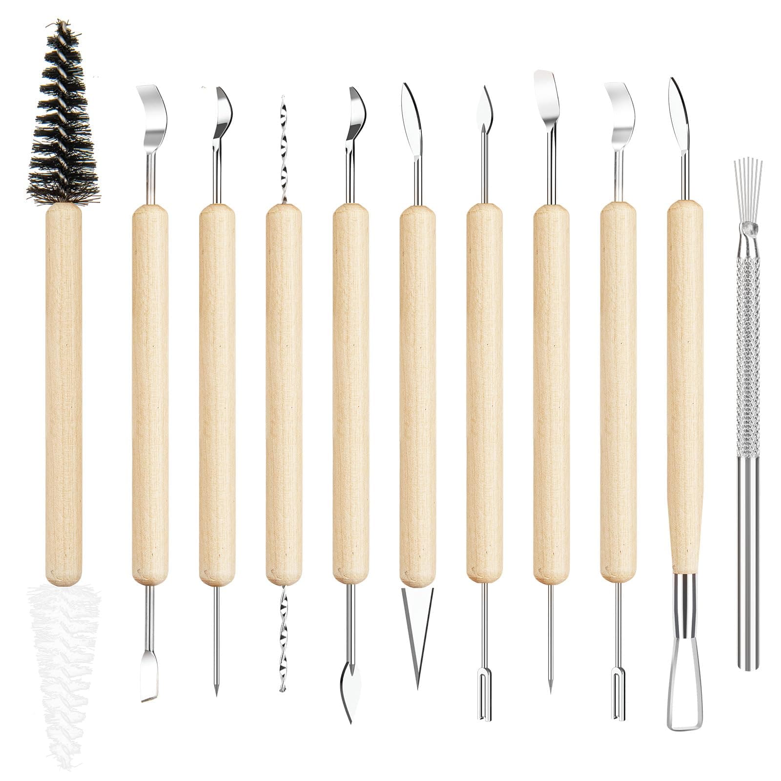 11PCS Wooden Clay Tool Set, Double-Head Ceramic Modeling Tool, Pottery Sculpting Tools for Carving, Molding, Cutting, Trimming, Pottery Wheel, Crafting Supplies, Beginners, Adults, Students
