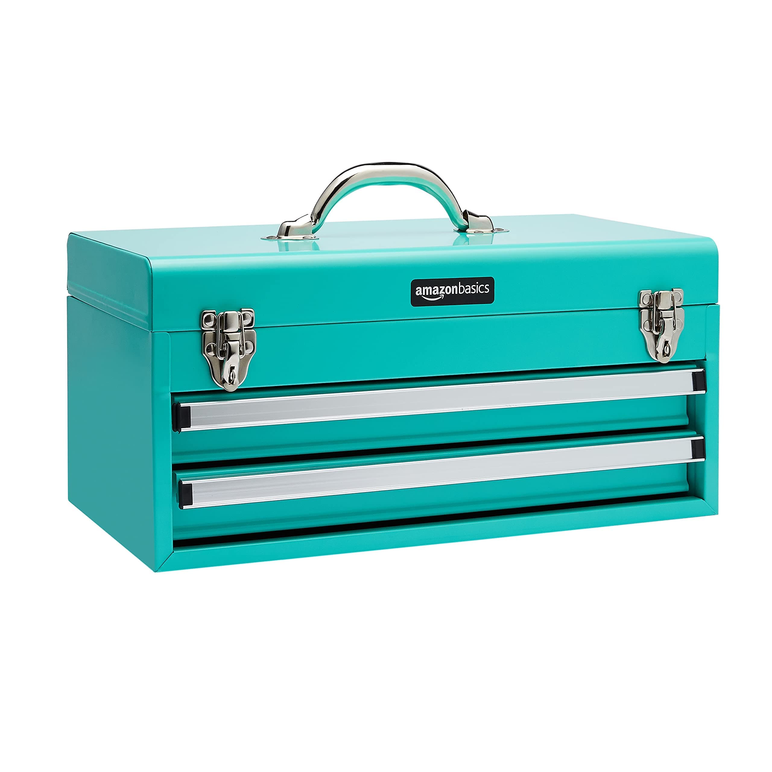 Amazon Basics Steel Tool Box Storage and Organization Drawers, Tool Storage with Powder Coat Finish, 18.11 x 8.66 x 9.45 in, Turquoise