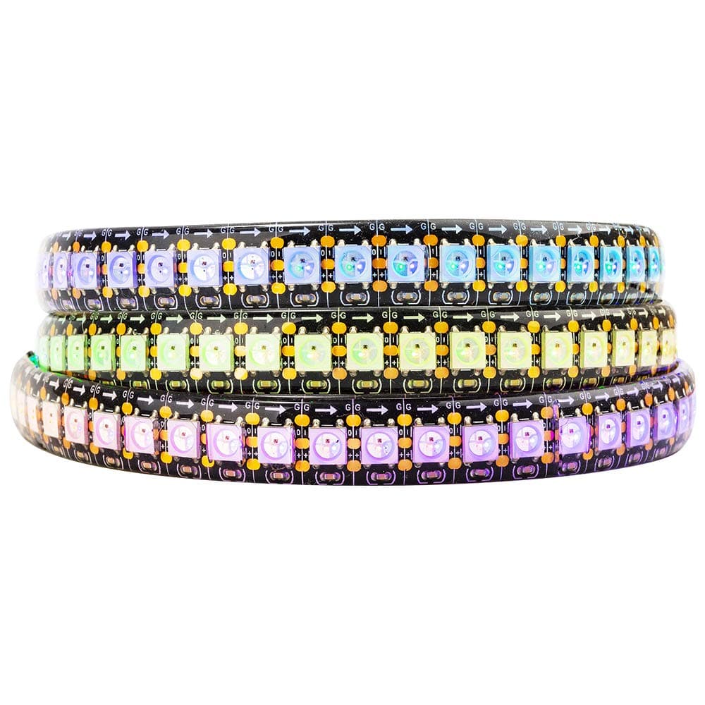 BTF-LIGHTING WS2812B 3.2FT 1m 144 LEDs/Pixels/m Black PCB Individual Addressable 5050SMD LED Full Color led Pixel Strip Dream Color IP65 Waterproof DC5V for Indoor Lighting