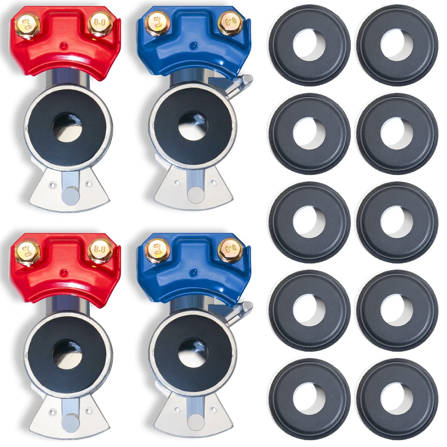 CheeMuii Glad Hands Set 10 pcs Glad Hand Seals Universal Gladhand Aluminum Emergency Air Hose Brake Coupling Service Handshake Set for Truck Semi Trailer RVs 2 pcs Red 2 pcs Blue