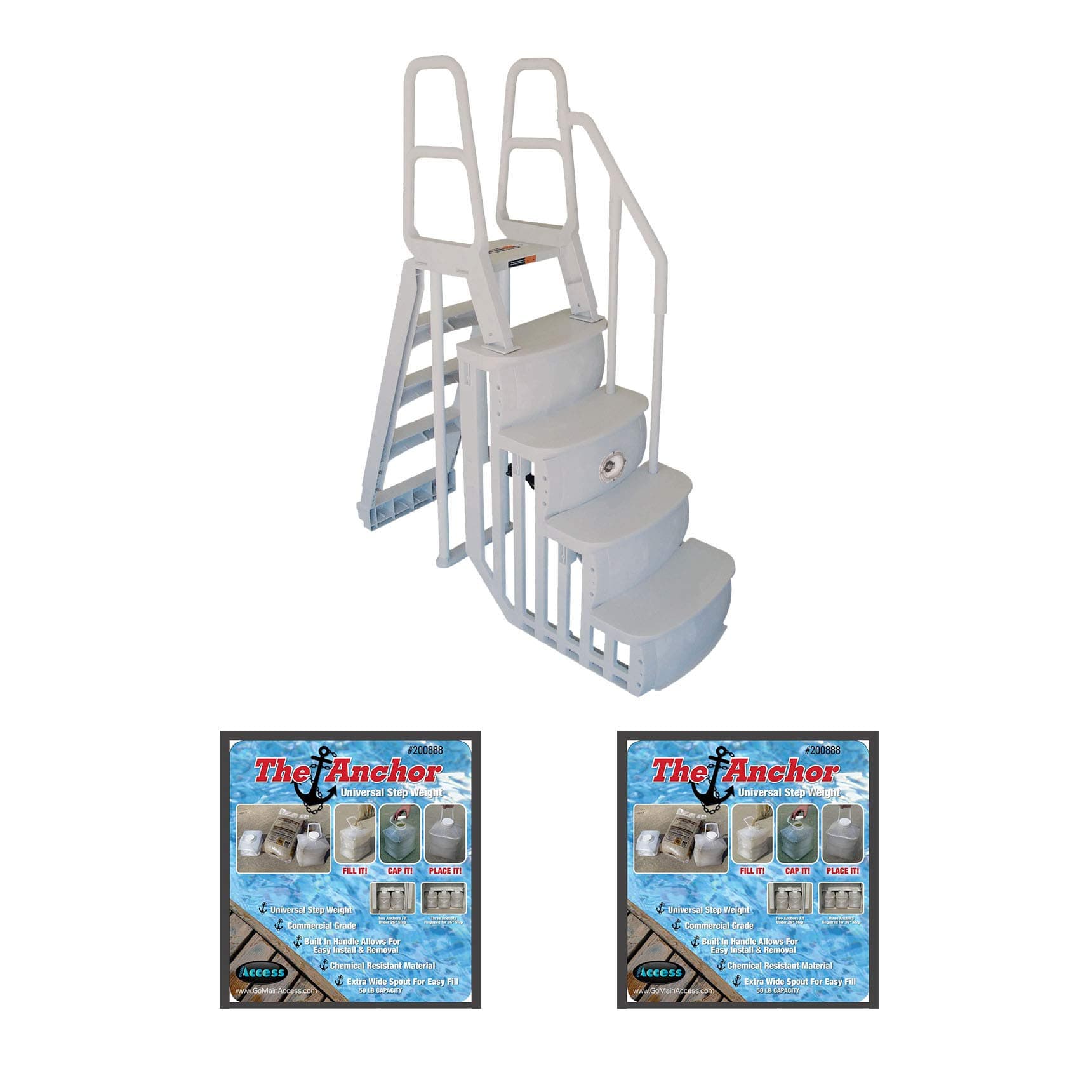 Main Access Smart Step System (Taupe) for Above Ground Swimming Pools with 2 Anchor Sand Weights