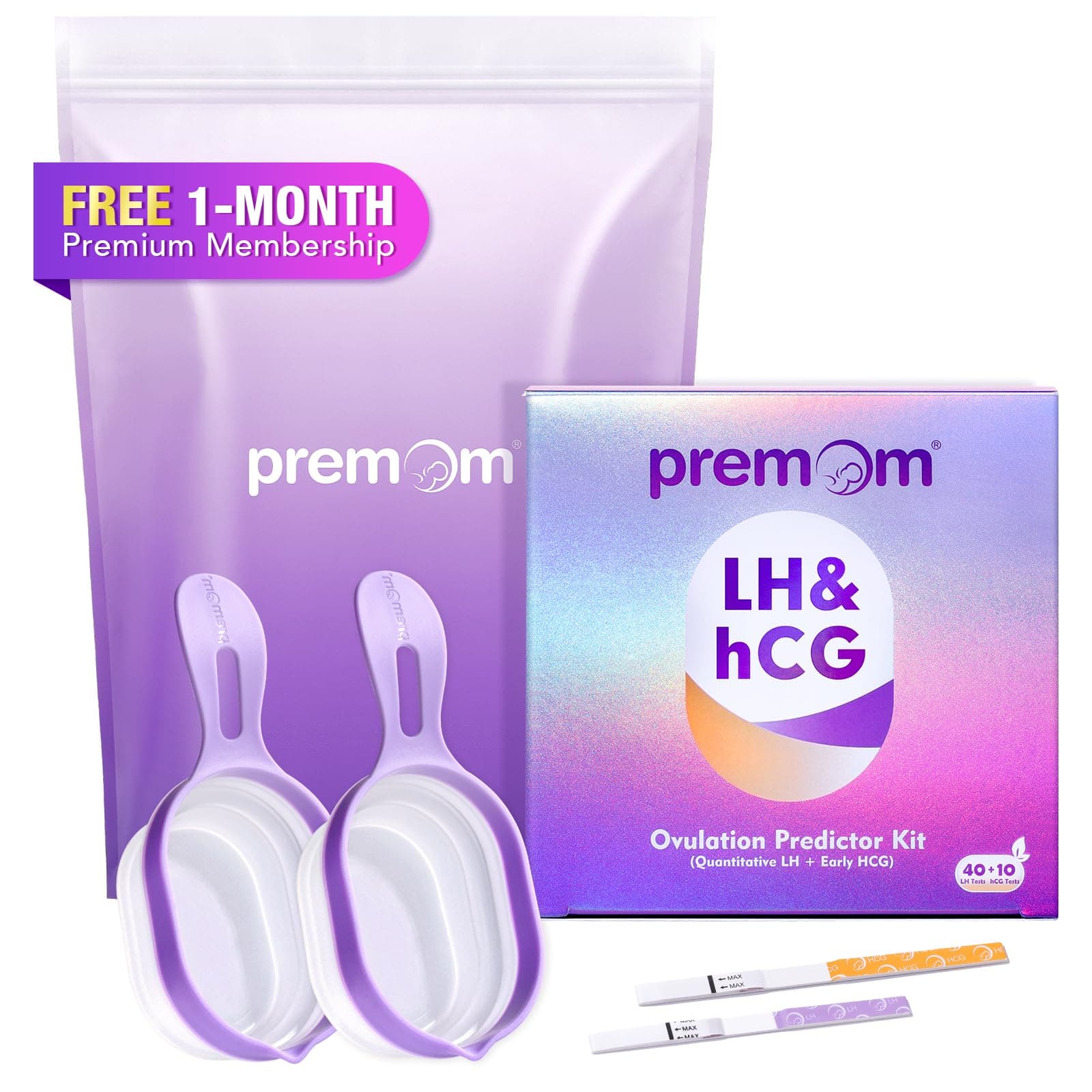 Quantitative Ovulation & Pregnancy Test Kit: 40 LH Strips + 10 HCG Strips + 5 Pregnancy Sticks + 2 Reusable Urine Cups | at-Home Fertility Test for Women | Smart Digital Ovulation Reader App