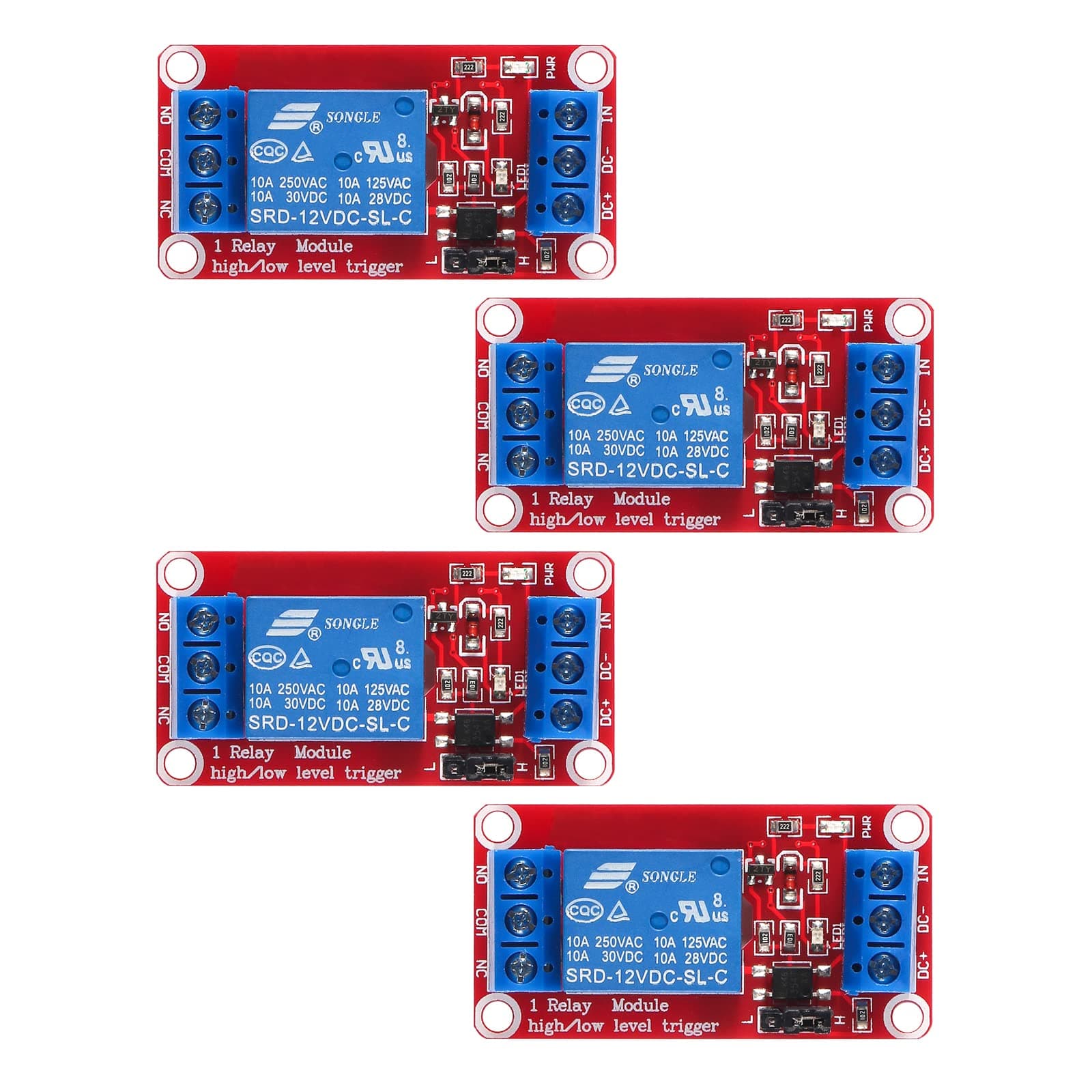 4 Units Dc 12V Relay Module 1 Channel Relay Board with High or Low Level Optocoupler Isolation Support