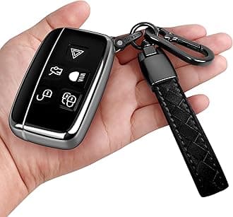 for Land Rover Key Fob Cover with Keychain Soft Full Protection Key Shell Key Case Compatible with Land Rover LR4 Range Rover Sport Evoque Jaguar XF XJ XJL F-pace (Silver)