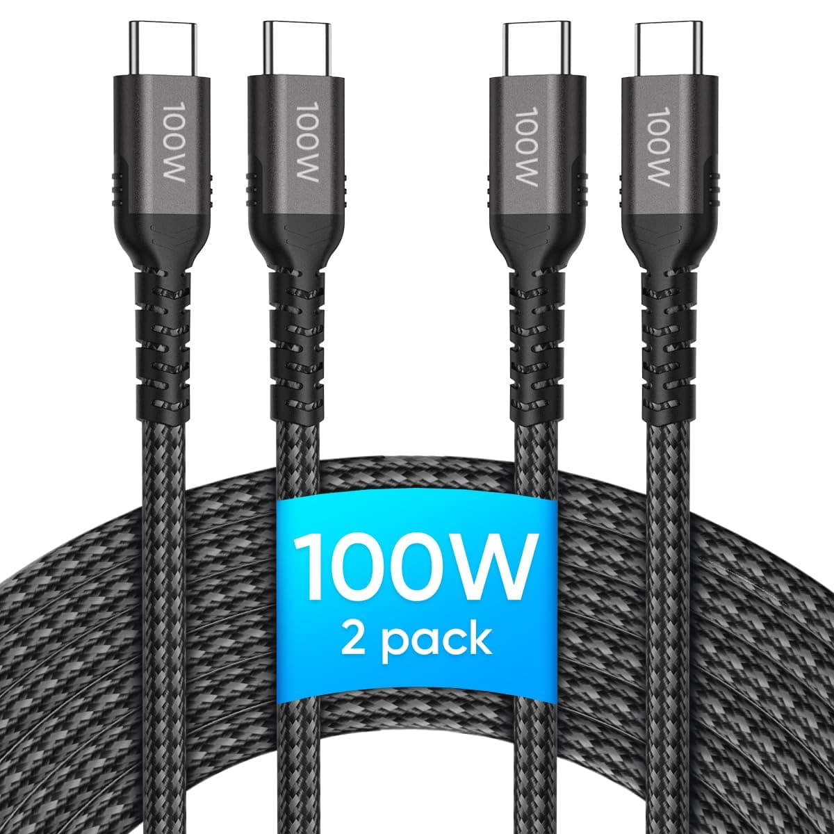 100W USB C to USB C Cable (6FT 2Pack), 100W Type C Fast Charge Cable for iPhone 16 15 14 13 Series, iPad Pro 13 12.9 11 inch, iPad Air 5 4, MacBook Dell Hp Asus Huawei and More