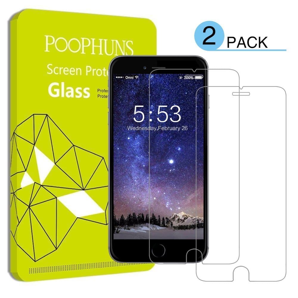 POOPHUNS iPhone 7 Glass Screen Protector, 2 Pack iPhone 7 Anti-Scratch Tempered Glass (4.7 inch)-3D Touch Compatible/ 9H Hardness/One-push installation/Bubble free-Professional Protector Film