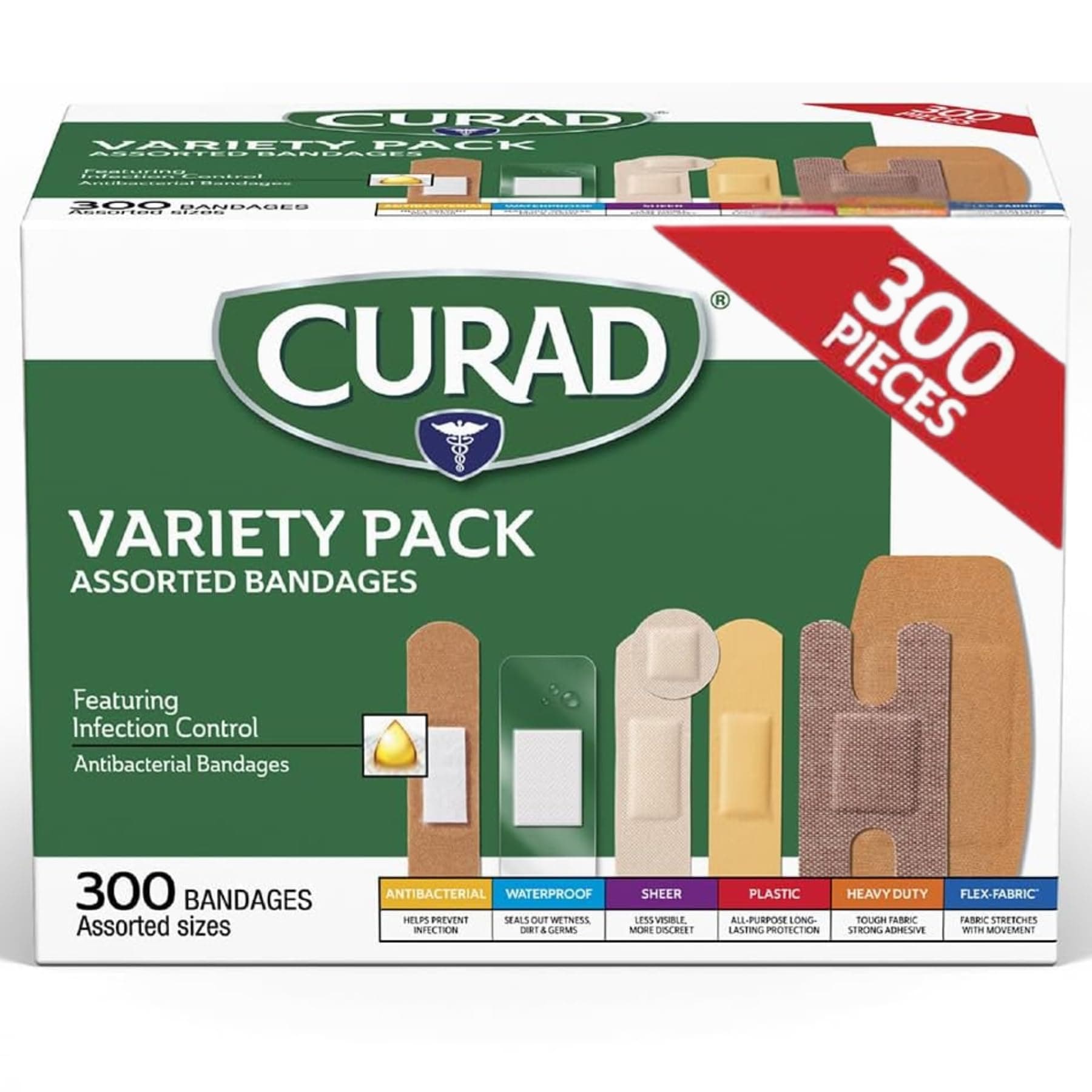 Curad Assorted Bandages Variety Pack 300 Pieces