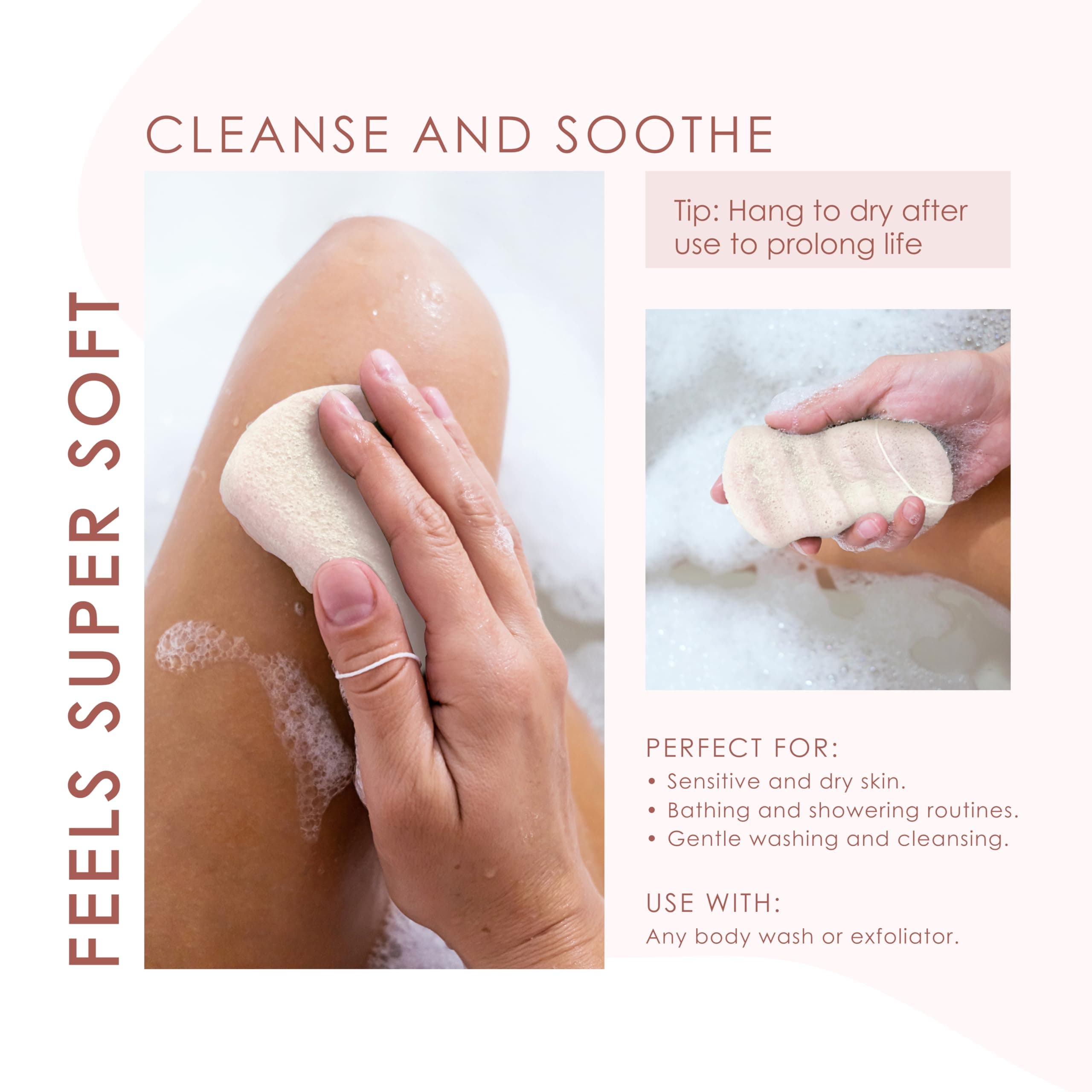 Konjac Sponge Body (2 Pack) | Microplastic Free 100% Natural | Non-Toxic | Biodegradable | Eco-Friendly | Plastic Free Packaging