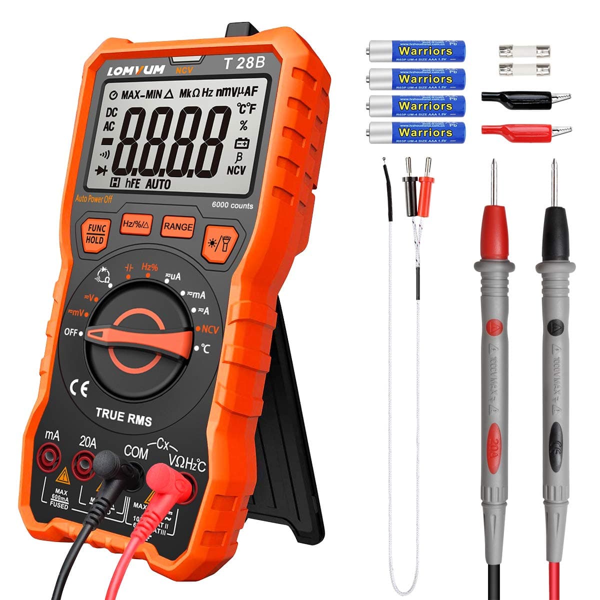 Lomvum Auto-Ranging Digital Multimeter, 6000 Counts Electrical Tester AC/DC Voltage Current Detector, NCV, Resistance, Capacitance, Diode Electronic, Duty Cycle Tester, 2.7 Inch LCD T28B