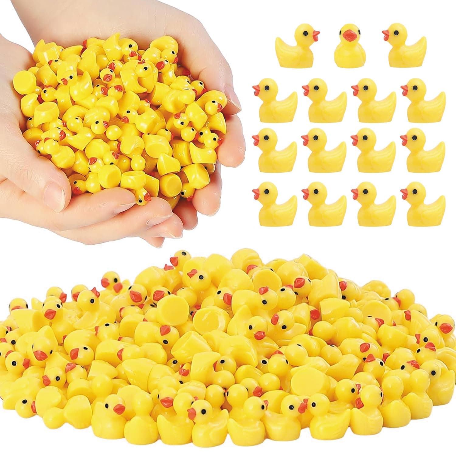 100 Pcs Yellow Tiny Ducks, Mini Resin Ducks Miniature Duck Figures Ornament for Craft, Dollhouse, Slime, Home Decorations Birthday Party Favors Gift