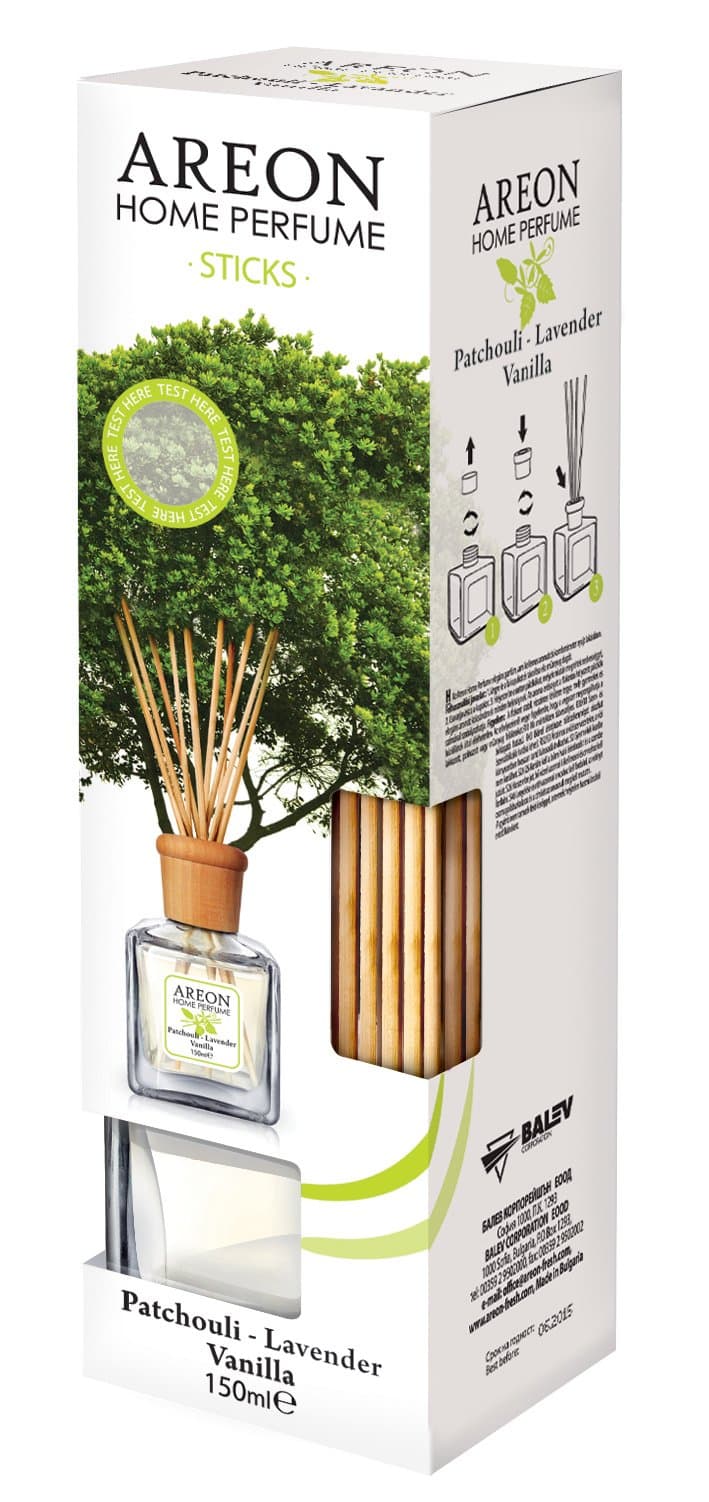 Areon Home Perfume Reed Diffuser – Patchouli Lavender Vanilla Scent | Long-Lasting Fragrance with 10 Rattan Sticks | Available in 50ml, 85ml & 150ml (150 Ml)