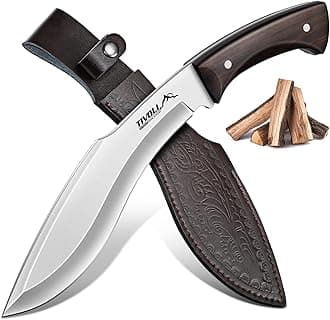 TIVOLI Kukri Fixed Blade Knife - Full Tang Survival Knife with Sheath, Heavy-Duty Hunting Knives for Camping, Bushcraft, Gardening & Outdoor Adventures – Great Christmas Gift for Men and Women