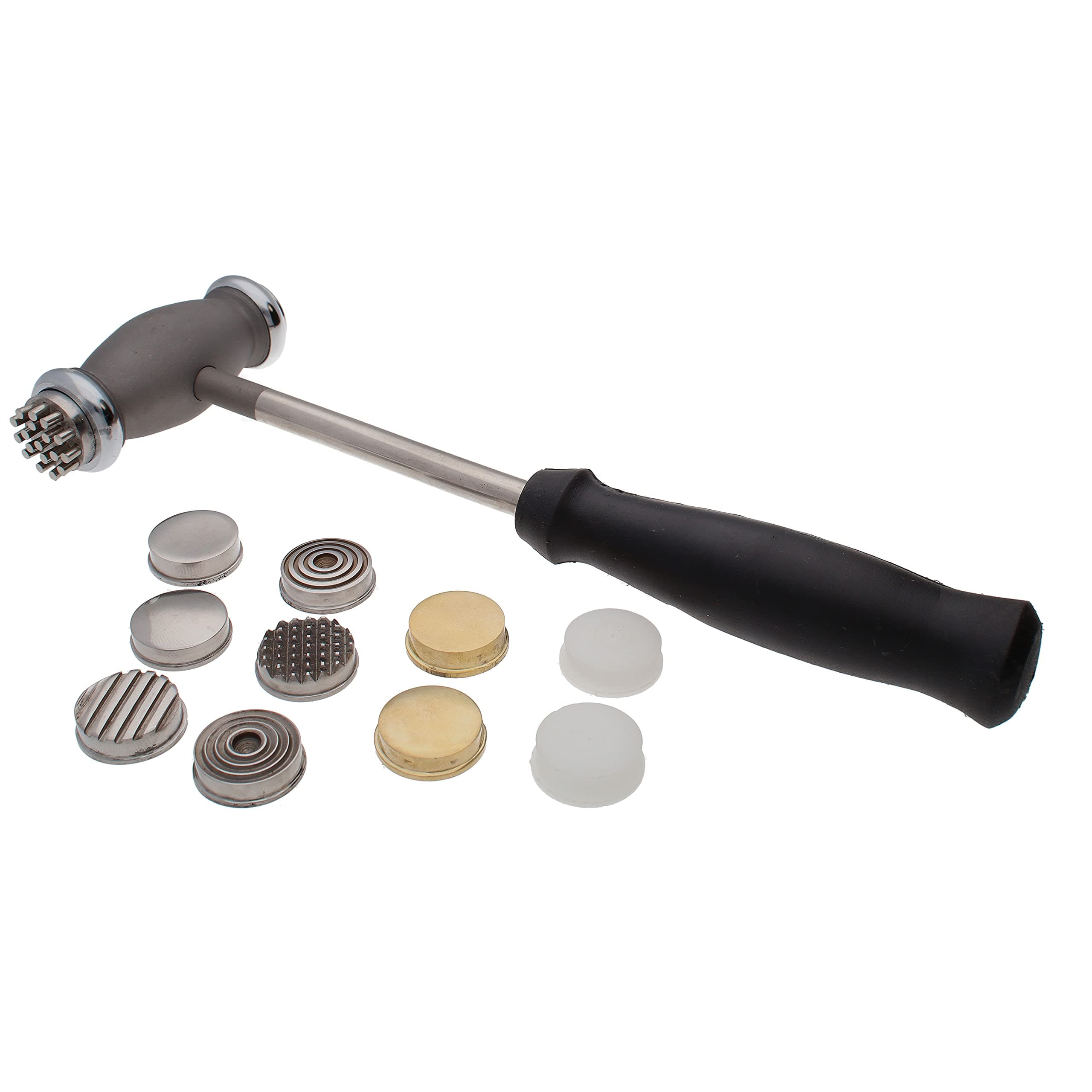 The Beadsmith Interchangeable Texture Hammer - Metal Elements - 9.5 inches, 75mm, 13.4oz Steel Head with Twelve 23mm Faces - Texturing Tool Used to Add Patterns & Dimension to Metalwork