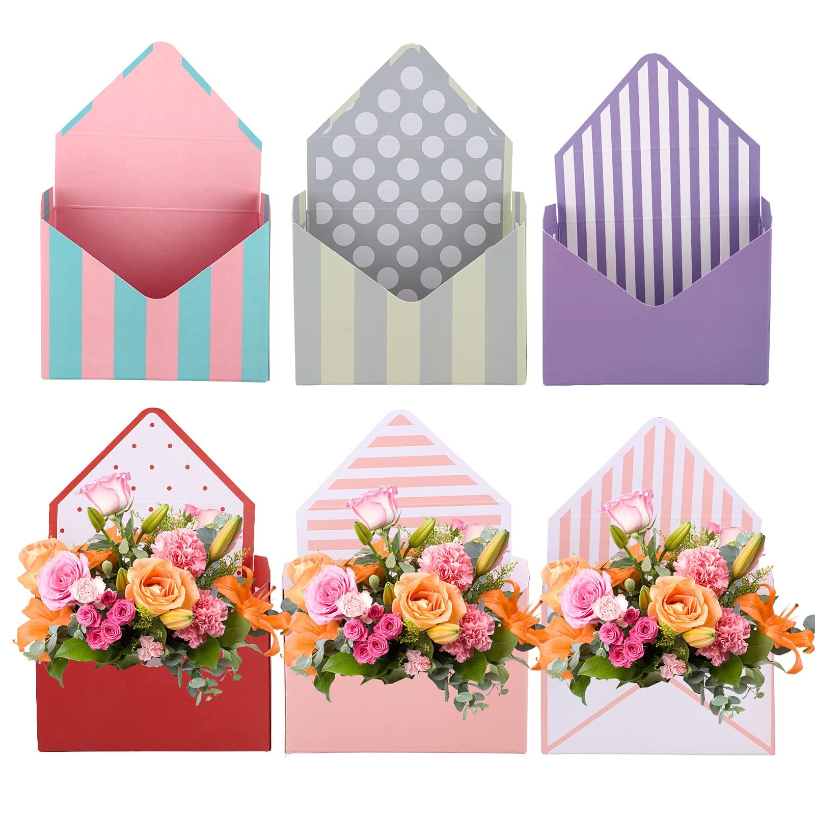 6 Pcs Flower Envelope Box Flower Wrapping Gift Box Folding Flower Storage Box Florist Bouquet Packaging Box for Wedding Engagement Valentines Day Birthday Graduation Party Decoration
