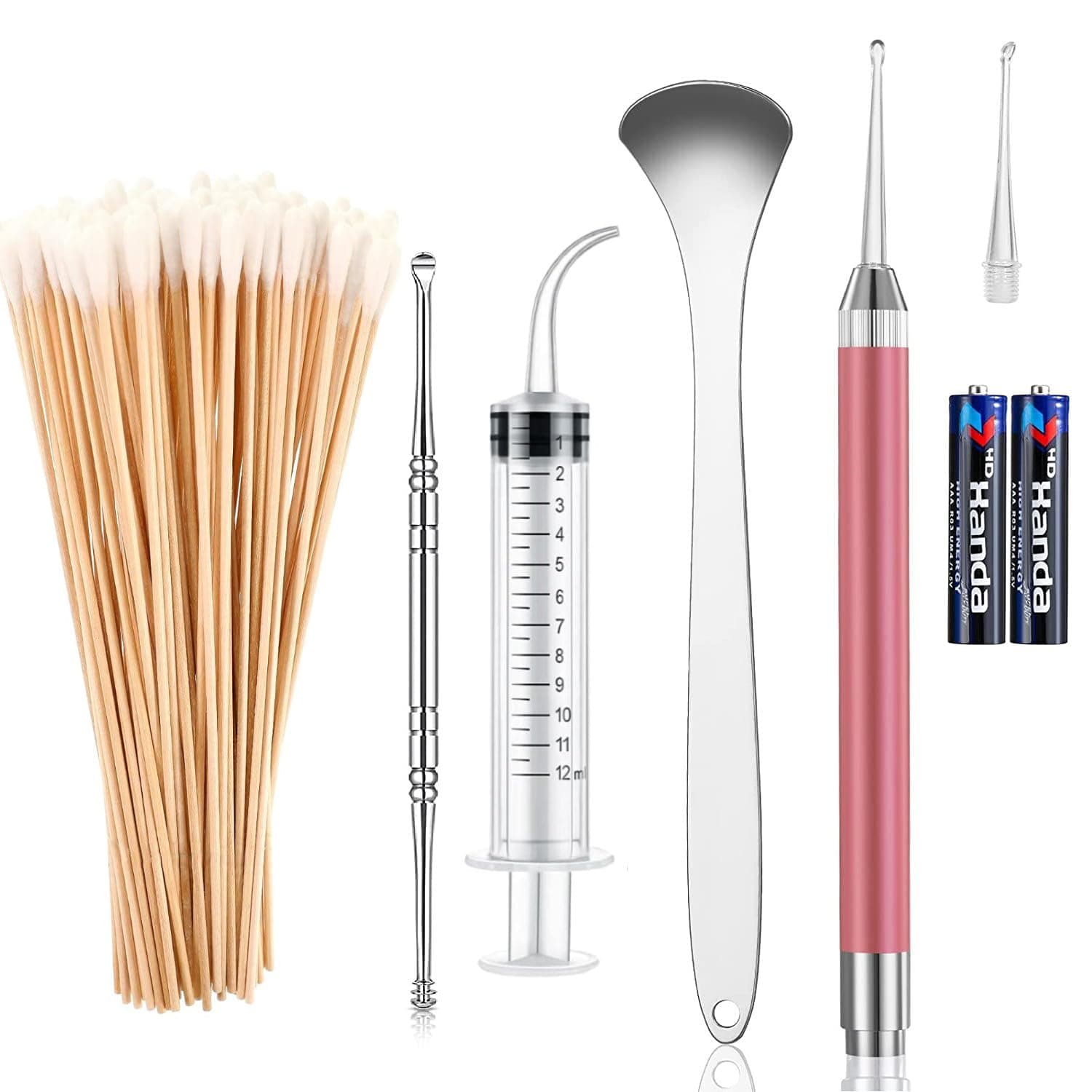 Xuke Tonsil Stone Removal Set Includes 1 Stainless Steel Tonsil Stone Removal Tool, 1 Tonsil Stone Remover with LED Light, 100 Long Swabs andStainless Steel Tongue Cleaner Scraper (small)